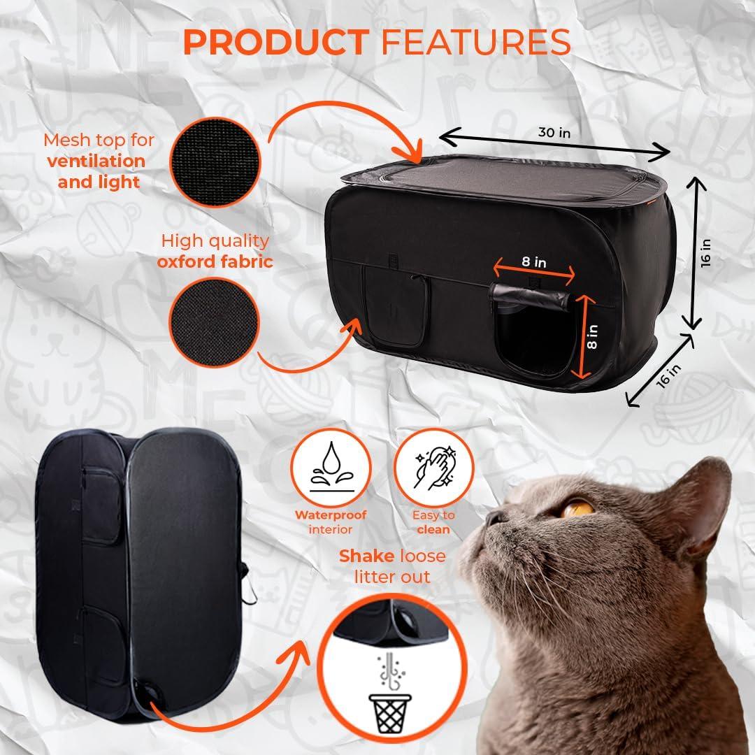 Pexter Cat Litter Box Enclosure, Dog Proof, Discreet and Hidden Litter Box, Kitty Litter Trap Design with Easy-Clean Feature, Scoop and Deodorizer Storage Pockets, Lightweight and Waterproof