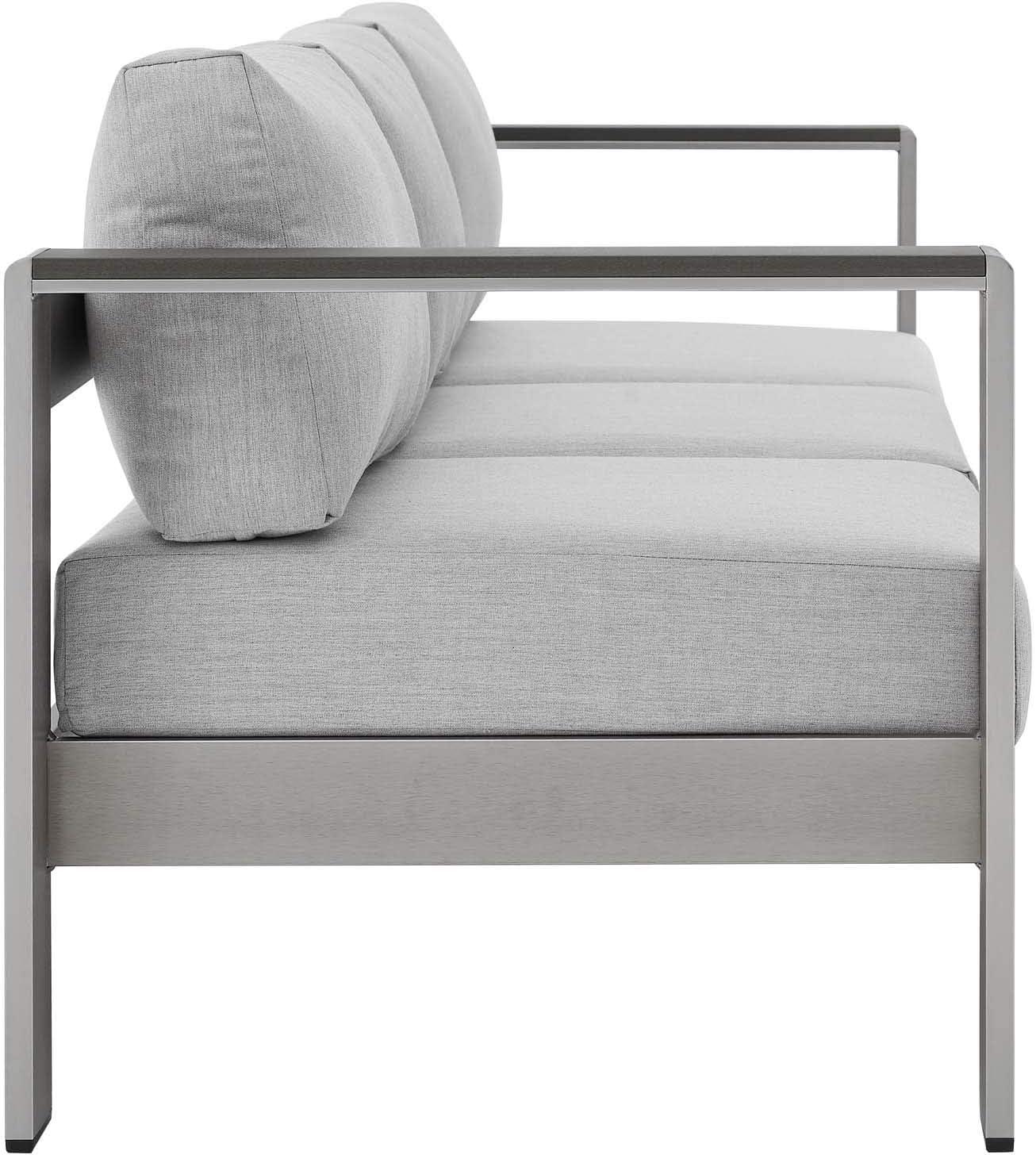 Modway Shore Fabric & Aluminum Outdoor Patio Sofa in Silver & Gray