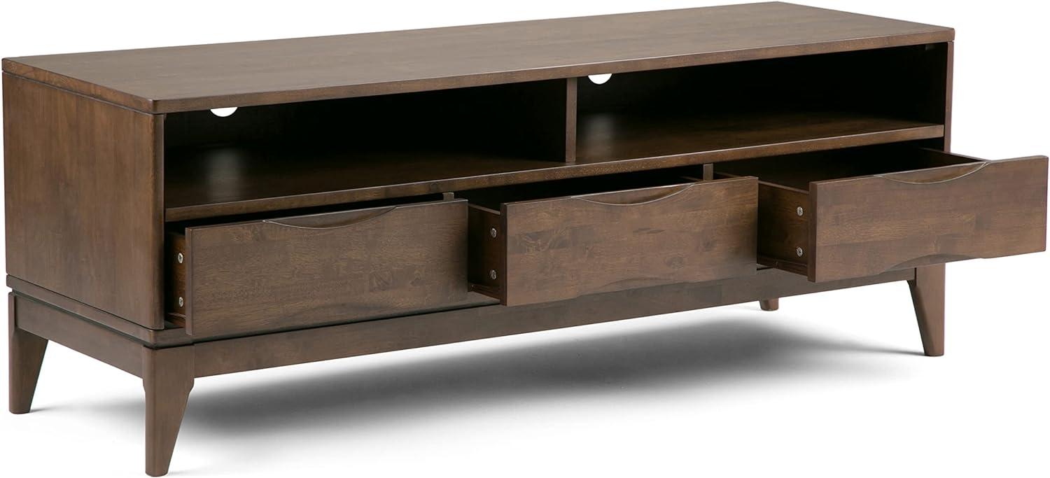 Harper 60" Walnut Brown Rubberwood TV Stand with Cabinet and Drawers