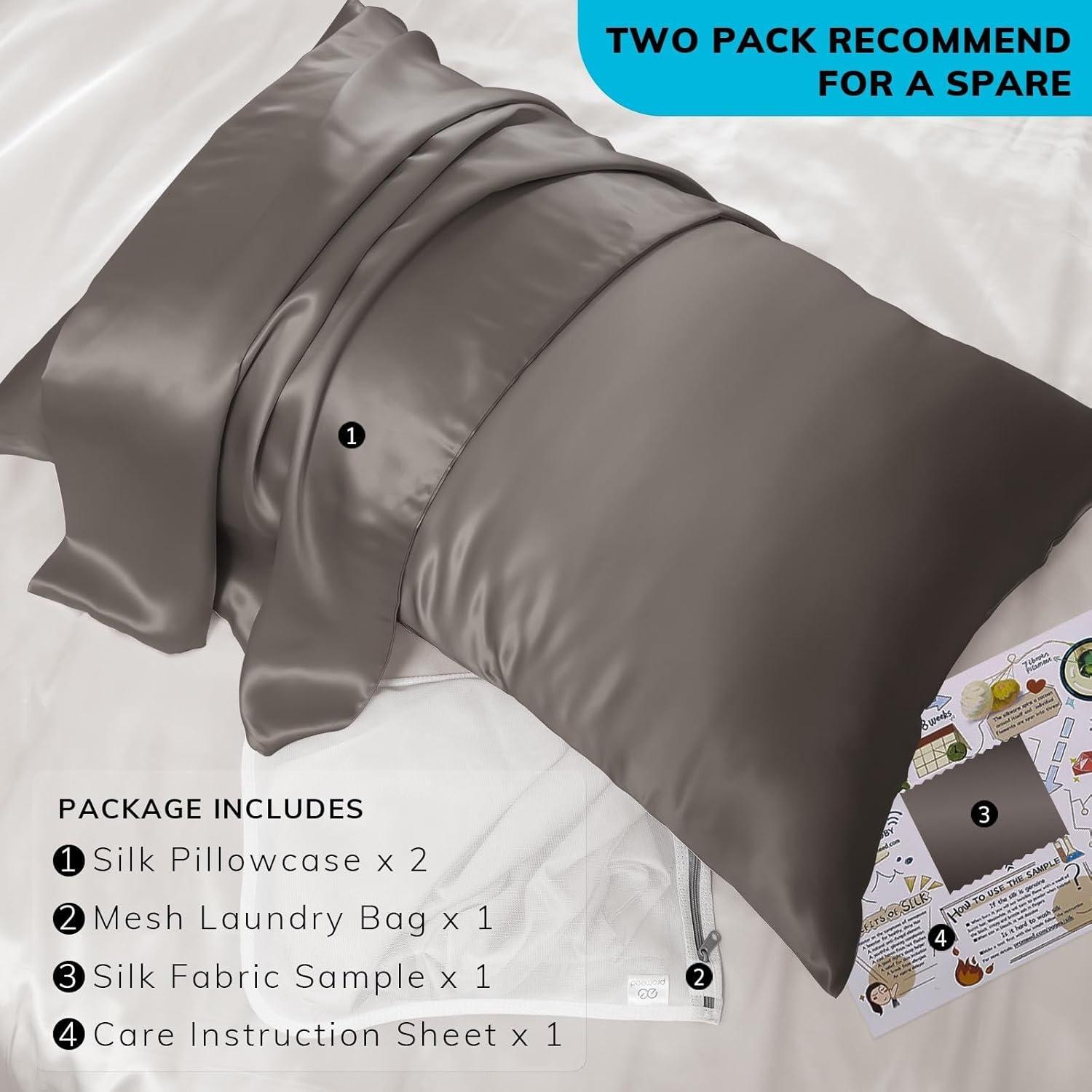 Premium Gray Mulberry Silk Queen Pillowcase Set