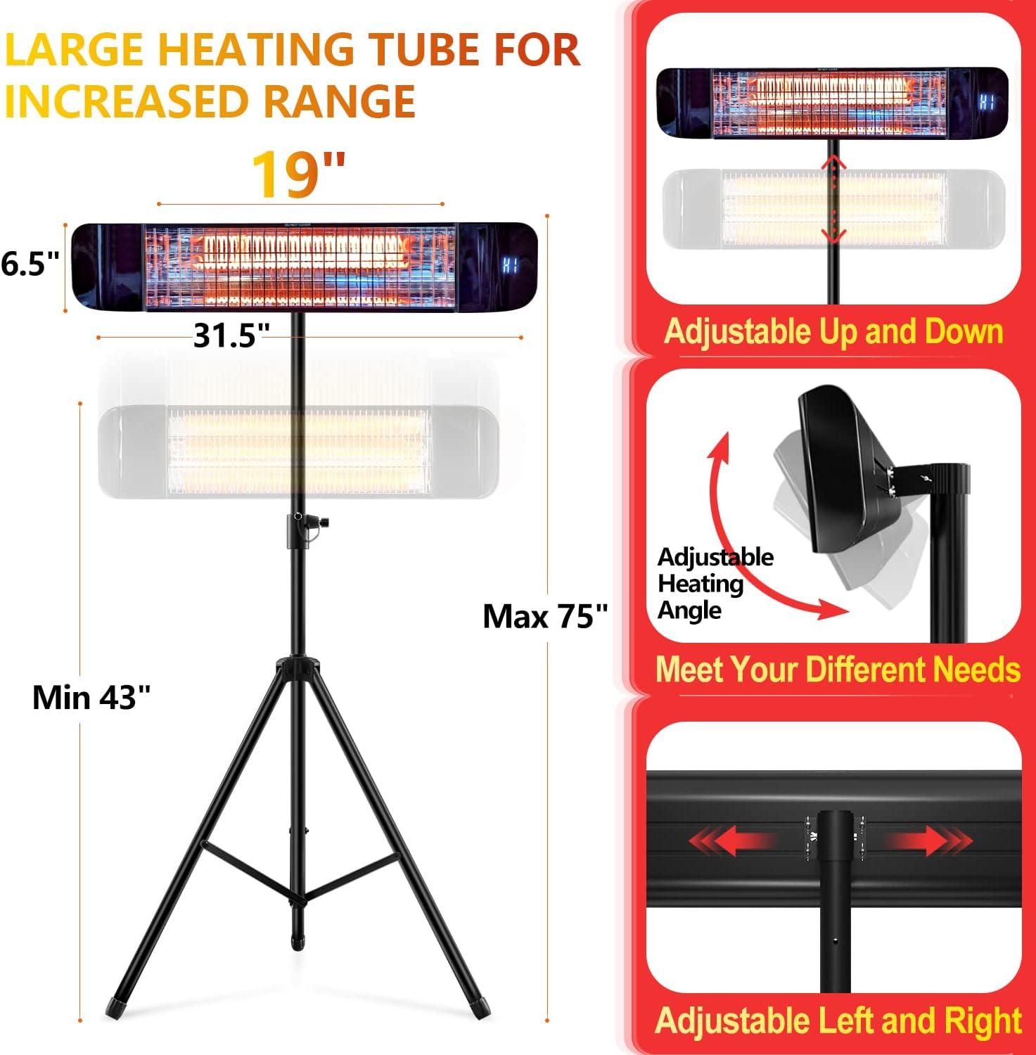 Adjustable Black Electric Infrared Patio Heater with Tripod