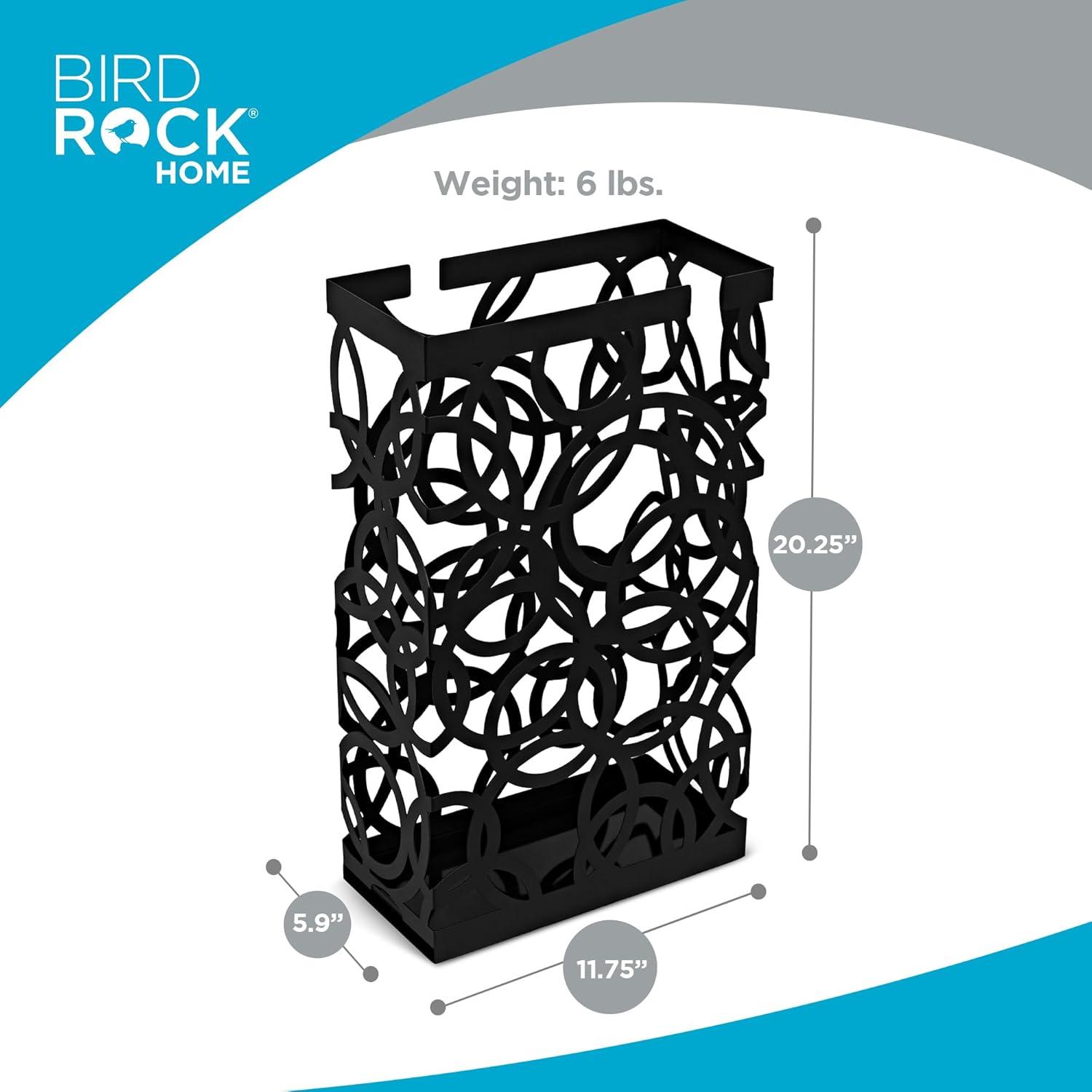 BIRDROCK HOME Decorative Umbrella Stand with Removable Water Tray - Large Metal Umbrella Rack and Cane Walking Stick Organizer for Entryway - Umbrella Holder for Indoor & Outdoor - Black, Circle