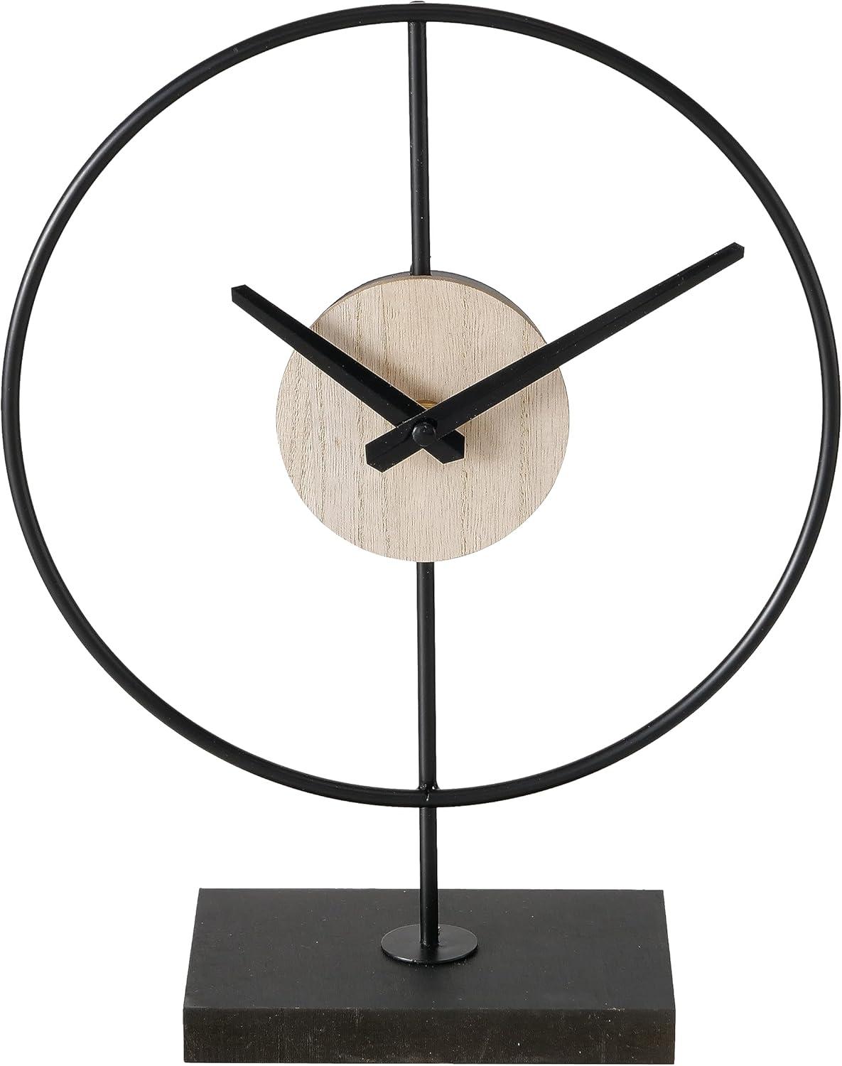 Black and Wood Grain Iron Desktop Clock with Quartz Movement