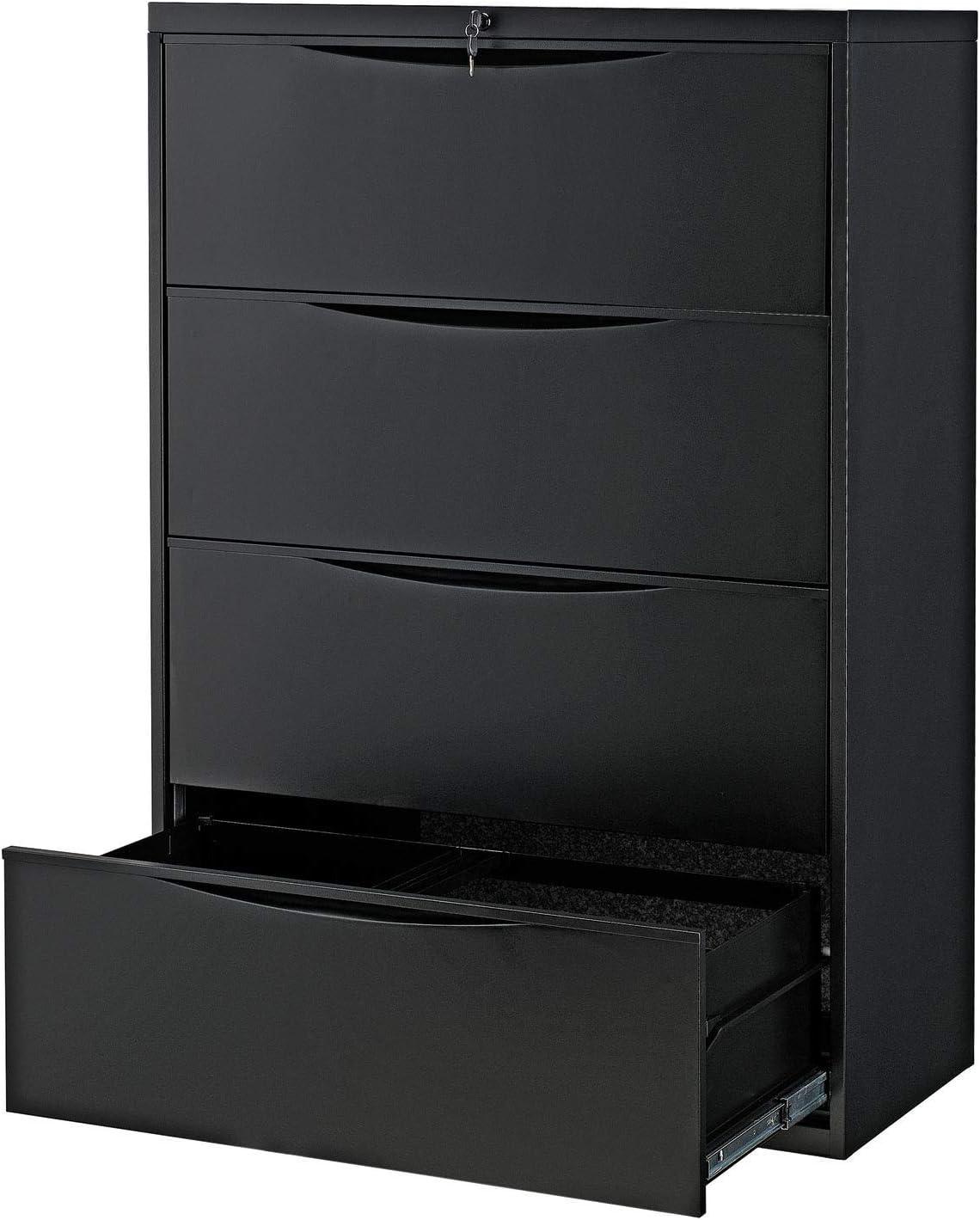 Global Industries 252470BK Interion 36 in. Premium Lateral File Cabinet 4 Drawer, Black