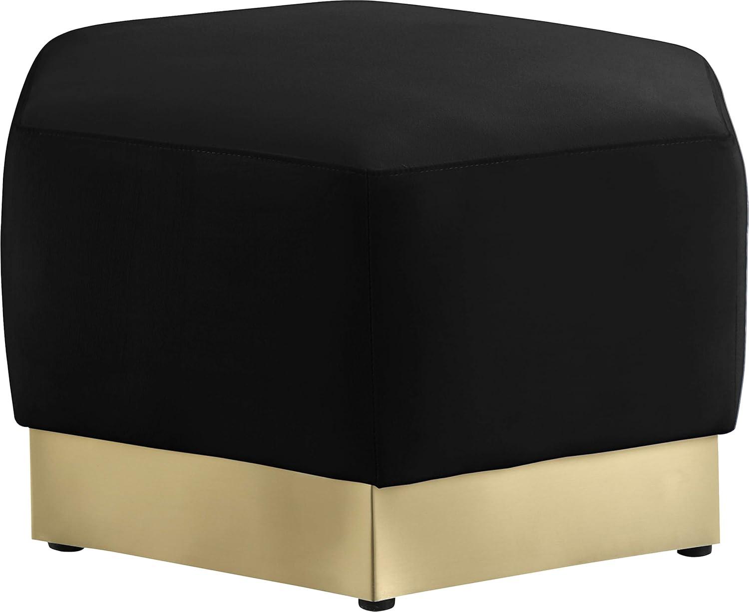 Marquis Black Velvet Ottoman with Gold Base