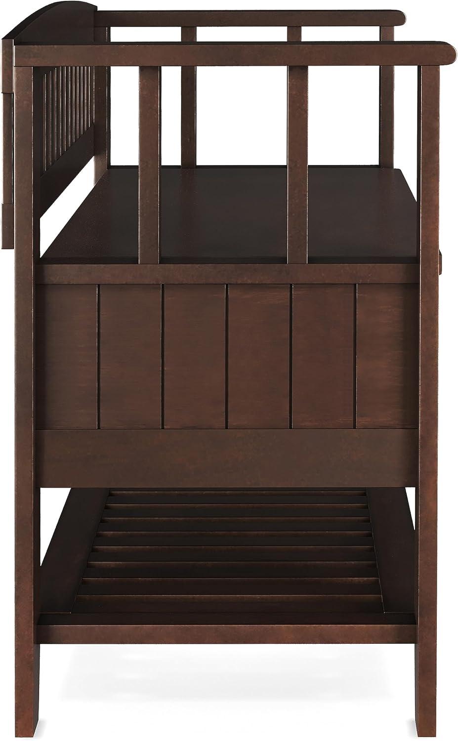 Brunette Brown Wooden Entryway Storage Bench with Shelf
