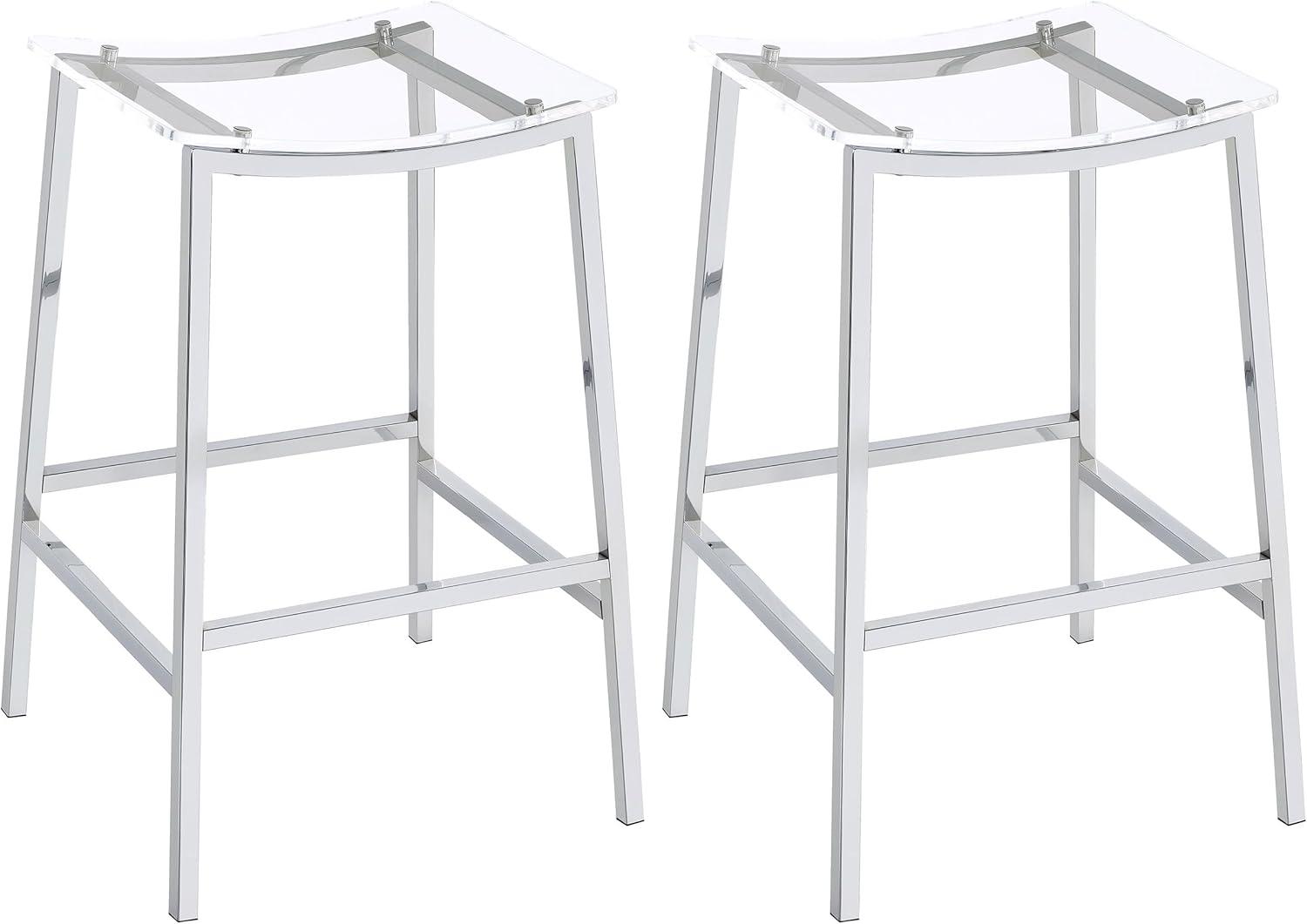 Jovani 29" Clear Acrylic and Chrome Backless Bar Stools Set