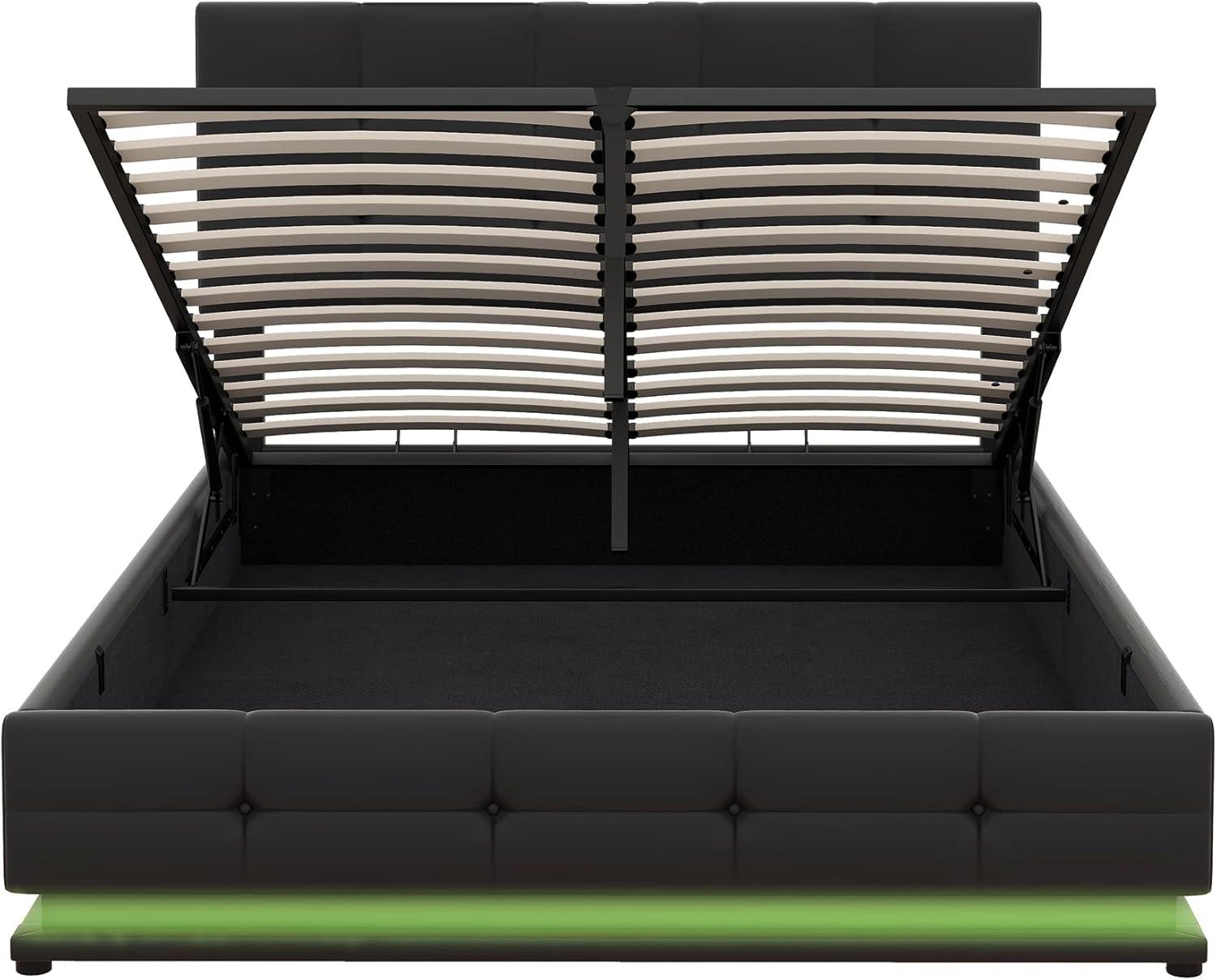 Black Faux Leather Full Bed with LED Lights and Storage