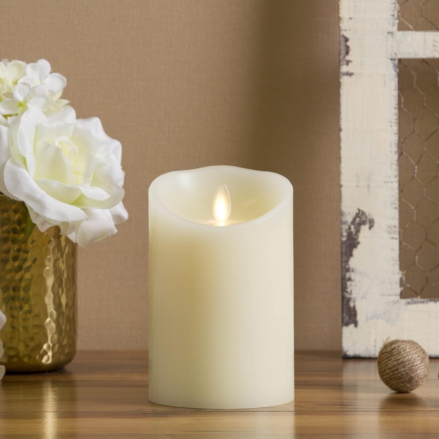 Ivory Flameless LED Pillar Candle with Scalloped Edge, 3" x 4.5"