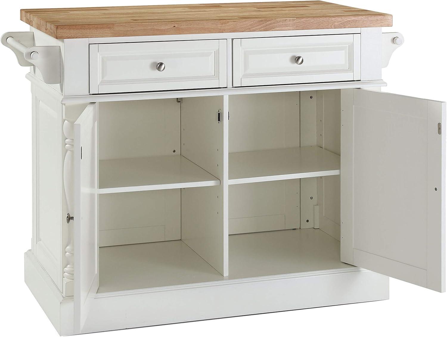 Elegant White Butcher Block Top Kitchen Island with Storage