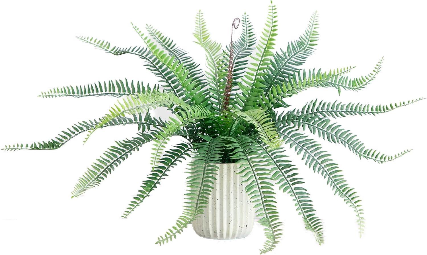 Nearly Natural 16-in Artificial Boston Fern Plant in Decorative Cement Planter