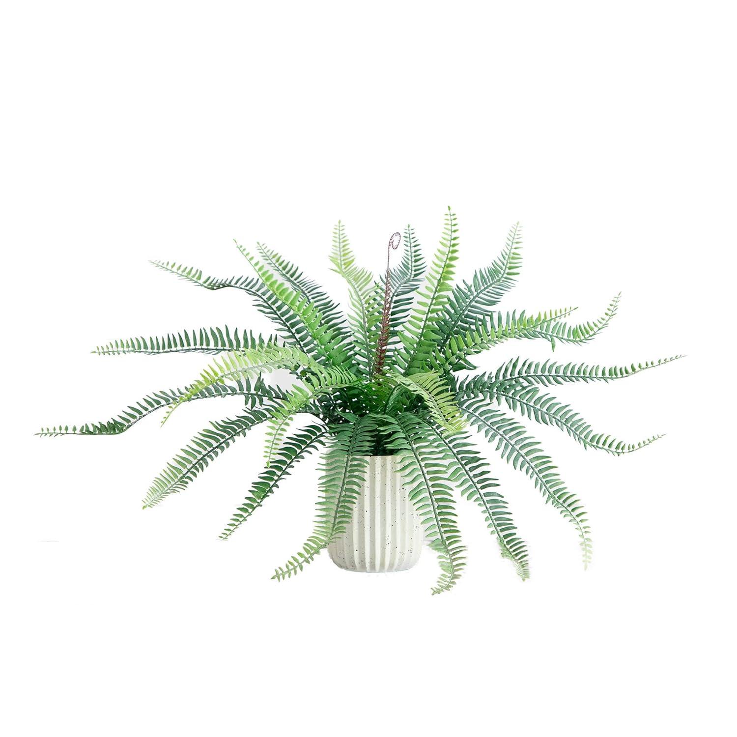 Nearly Natural 16-in Artificial Boston Fern Plant in Decorative Cement Planter