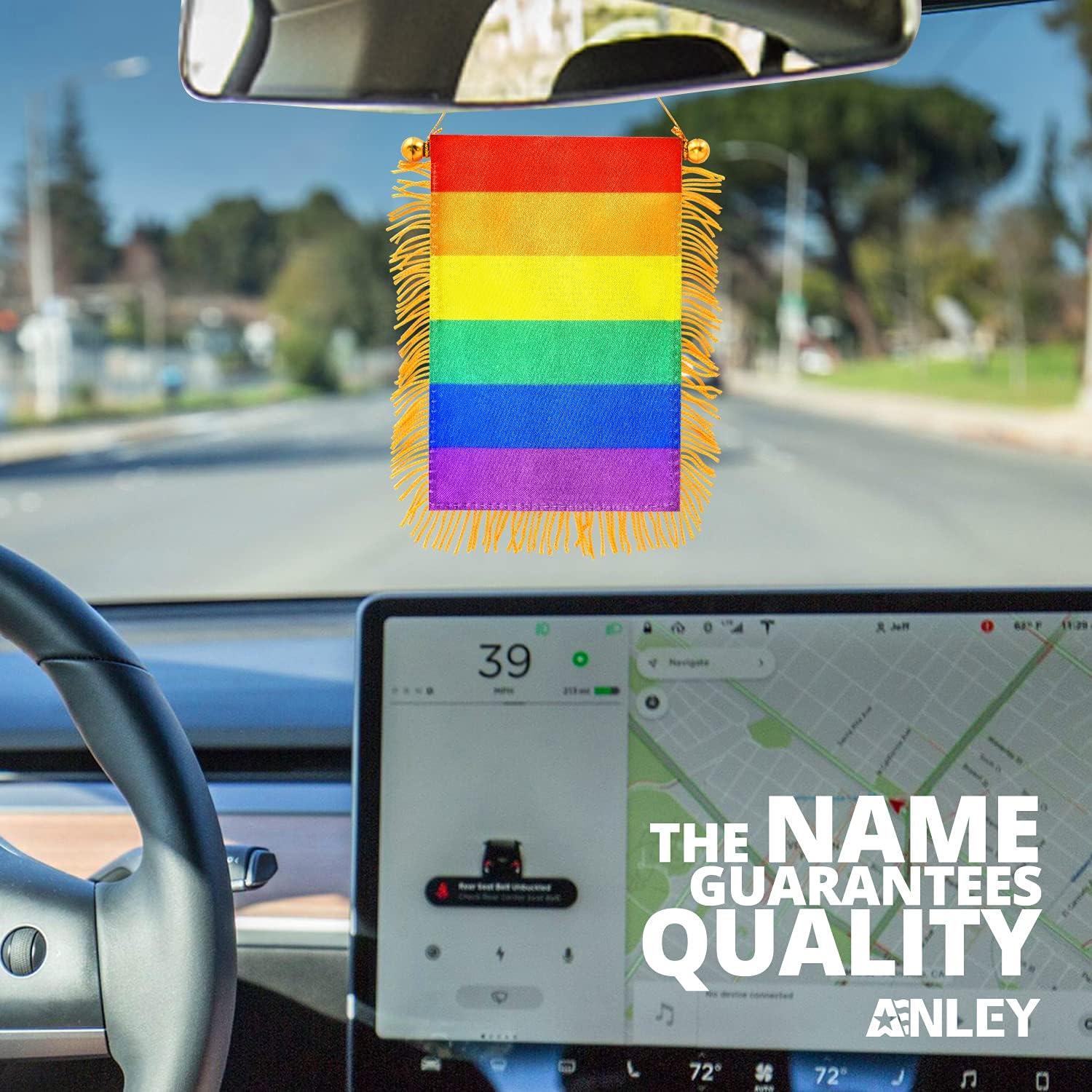 Anley 4 X 6 Inch Rainbow Fringy Window Hanging Flag - Rainbow LGBT Gay Pride Hanging Flag