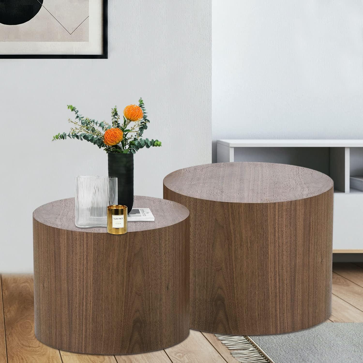 Coffee Table,Modern Coffee Tables for Living Room Bedroom Accent Nesting Tables Side Tables Living Room, Round Coffee Table Natural Finish MDF Side Table,Walnut