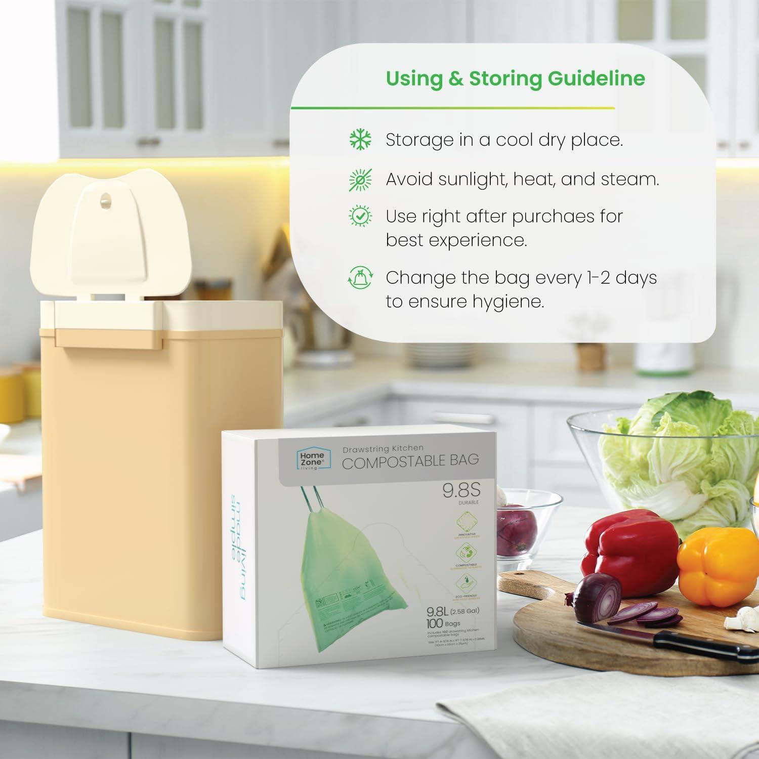 2.6 Gal. Compostable Kitchen Trash Bags 100-Count with Drawstring Handle