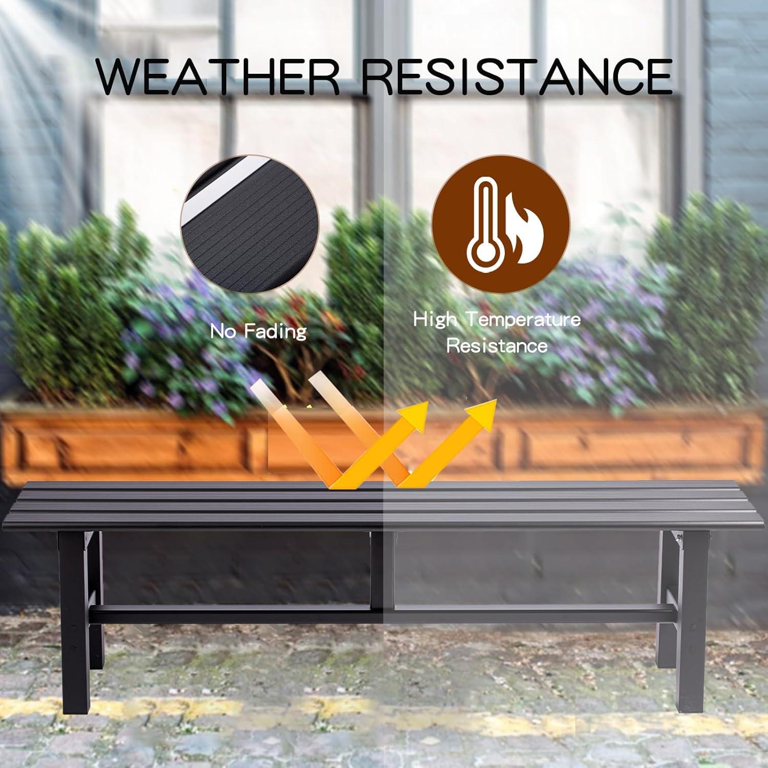 TECSPACE Aluminum Outdoor Patio Bench Black,59.1 x 14.2X 15.7 inches,Integrated Type Without Installation,Light Weight High Load-Bearing,Outdoor Bench for Park Garden,Patio and Lounge