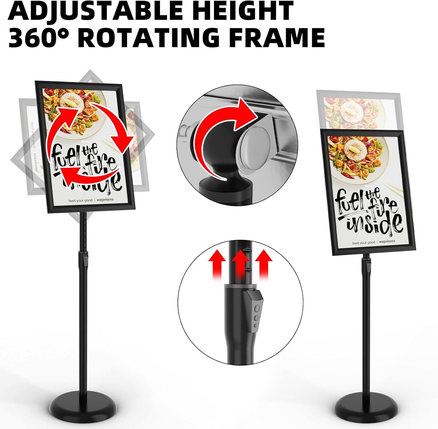 Adjustable Sign Holder Stand 8.5x11 inch,Pedestal Floor Signage Standing Holder with Heavy Duty Base, Aluminum Snap Open Frame Display for Business Restaurant, Mall,Schools-1 Pack