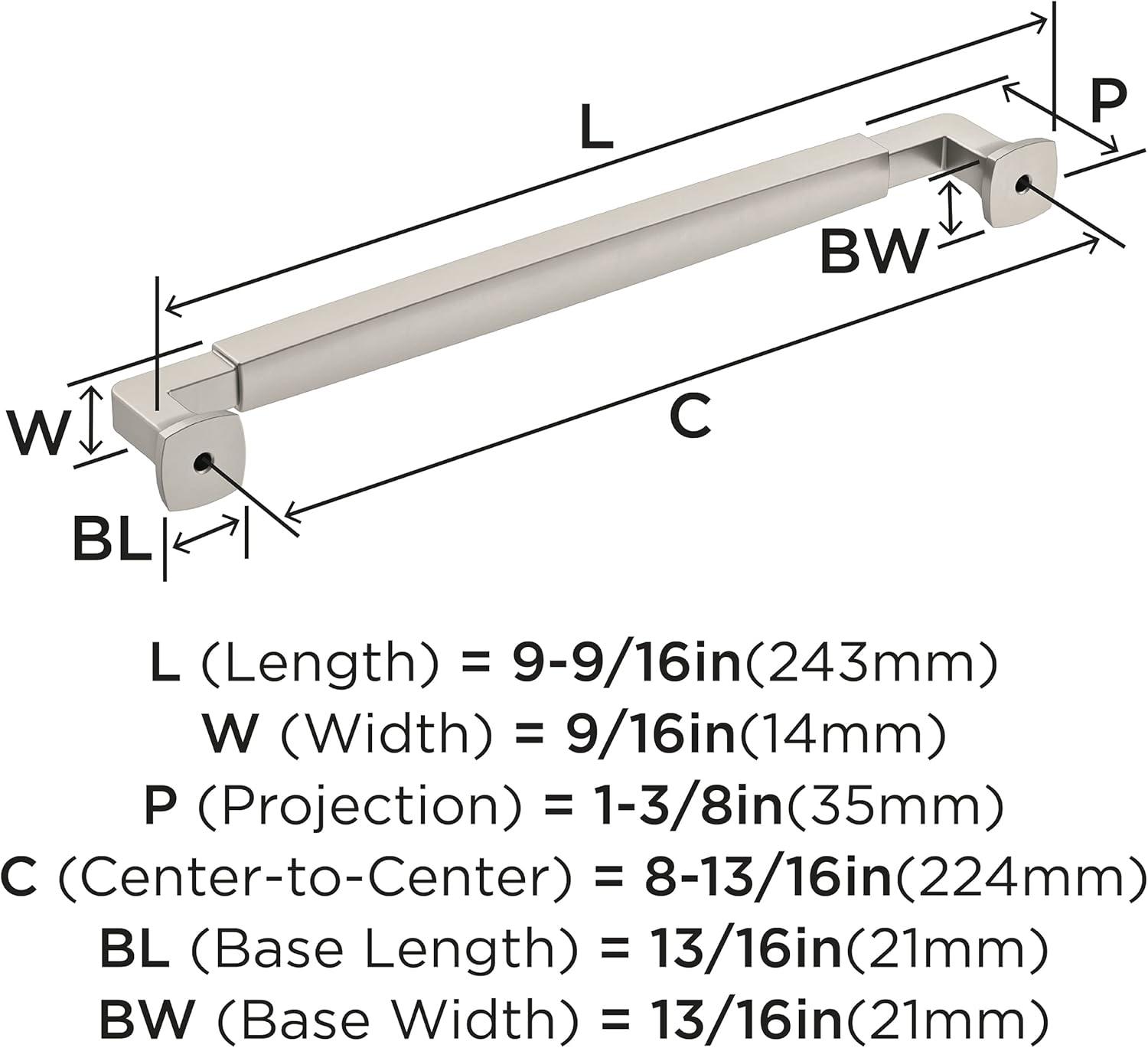Amerock Stature 8-13/16 inch (224mm) Center-to-Center Satin Nickel Cabinet Pull