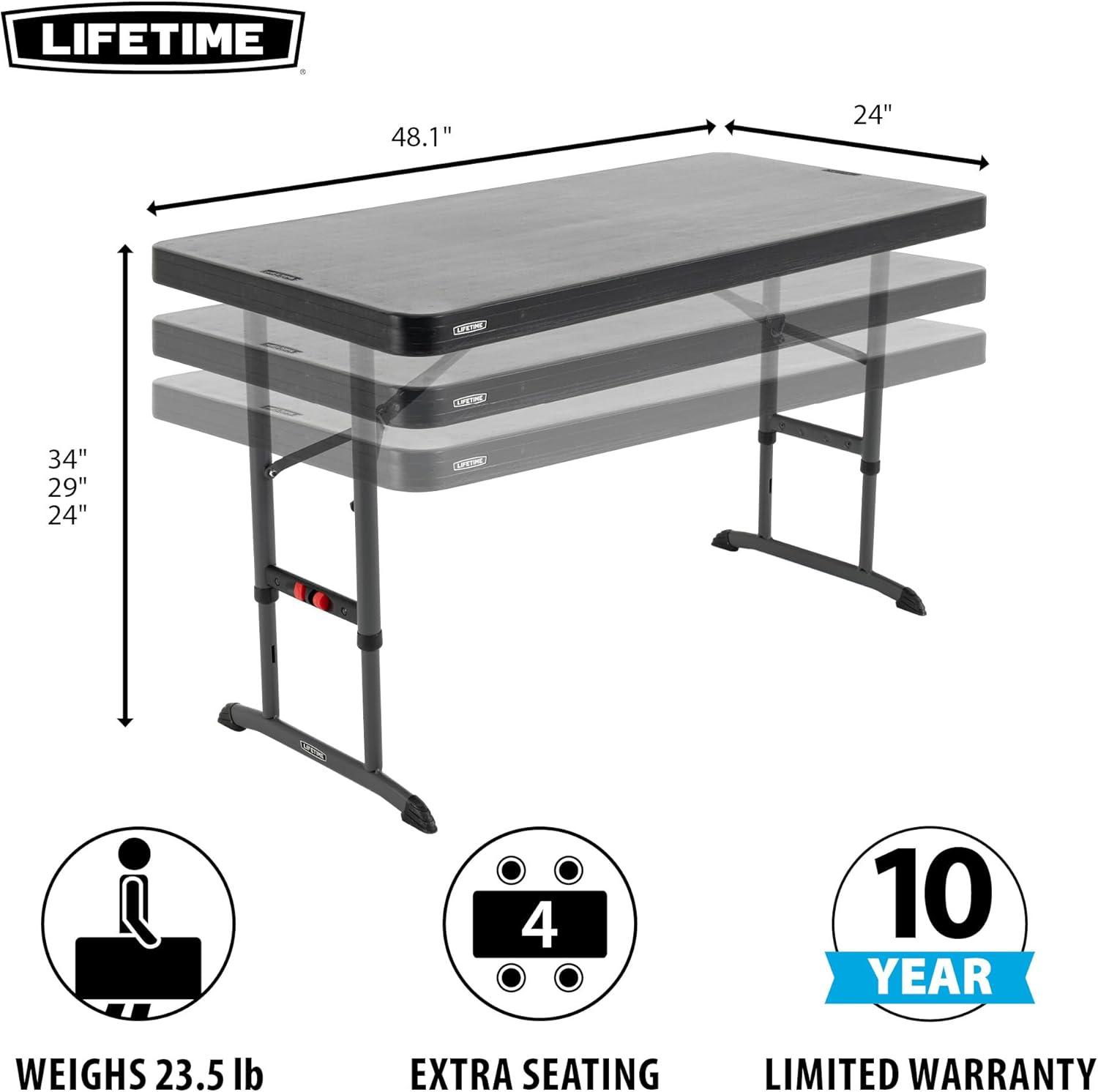 Lifetime 4 Foot Rectangle Adjustable Height Table, Indoor/Outdoor Commercial Grade, Black (80917)