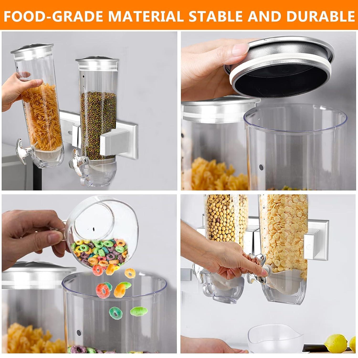 Cereal Dispenser Wall Mounted, Large Dry Food Dispenser with Cup, Grains Dispenser Wall Mounted, Candy Dispenser Wall Mount for Store Food Coffee Beans Nuts Snacks, Kitchen Cereal Storage Container 3L