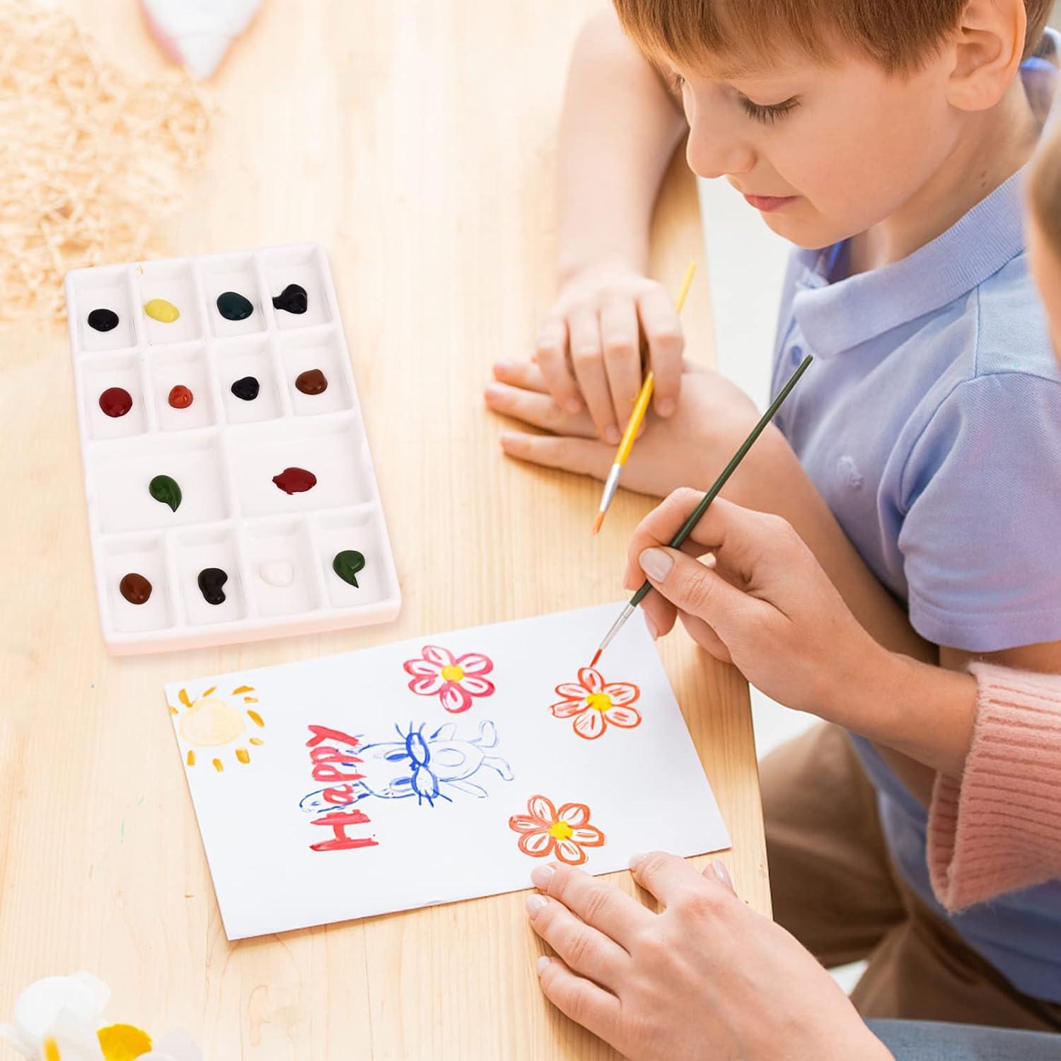 8 Inch 14 Wells Artist Ceramic Paint Palette, Rectangle Ceramic Watercolor Painting Mixing Tray for Watercolor Gouache Acrylic Oil Painting