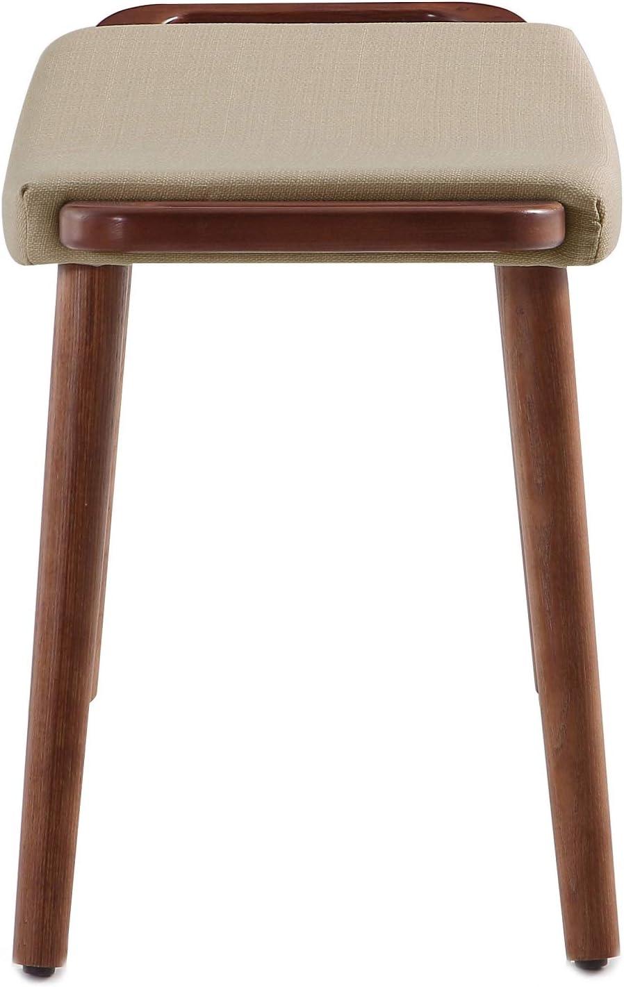 Manhattan Comfort Geta Linen Fabric/Wood Ottoman in Barley Cream/Antique Walnut