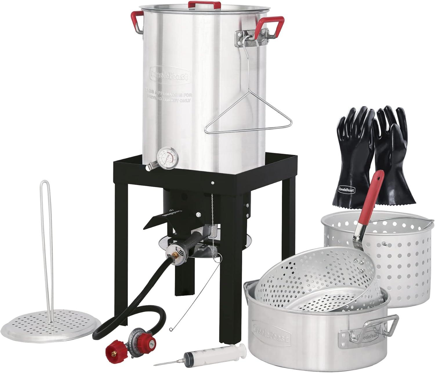 30 Qt Silver Aluminum Outdoor Turkey Fryer Kit with Accessories