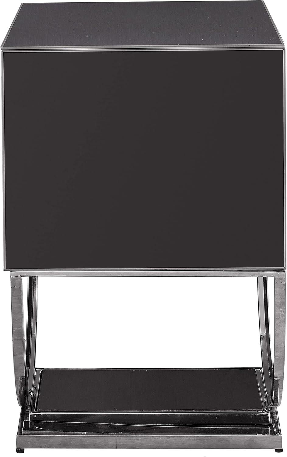 Alyssa 28" Black Glass and Chrome Rectangular Side Table with Storage