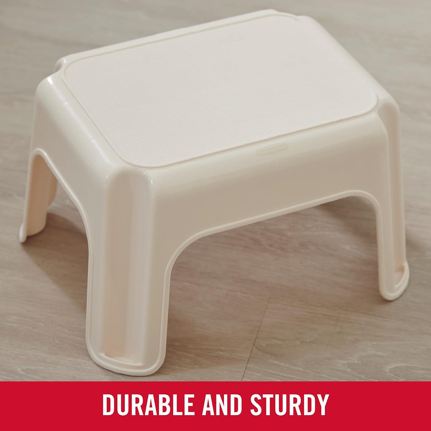 Rubbermaid 1 Step Lightweight Slip Resistant Roughneck Tough Step Stool, Ivory