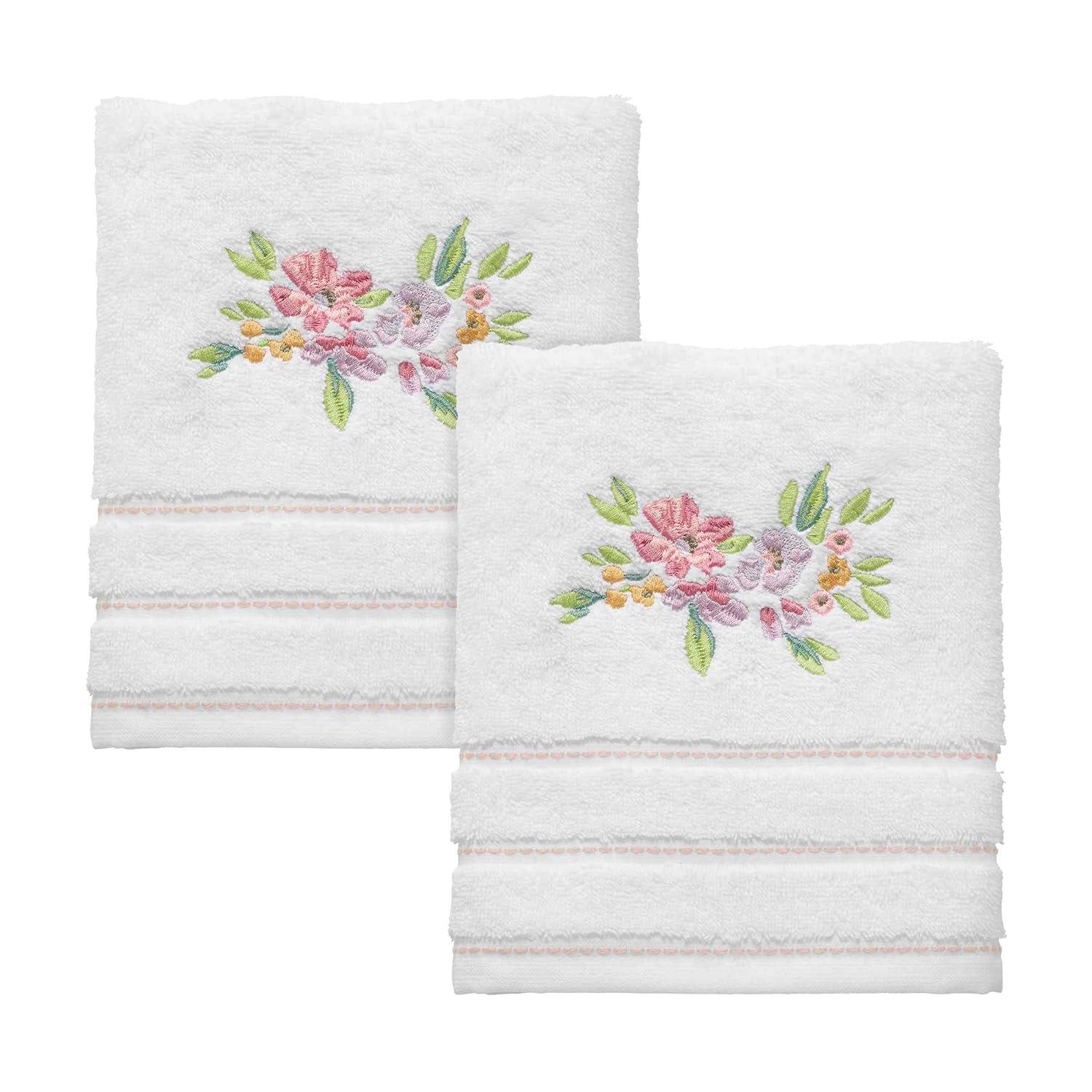 IZOD - Hand Towels, Soft & Absorbent Cotton, Floral Bathroom Decor, Set of 2 (Catalina Collection, White)