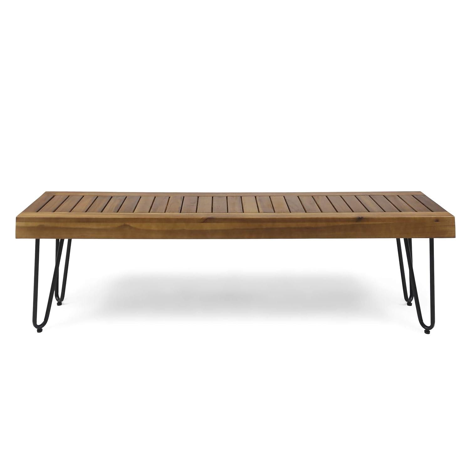 GDF Studio Abbet Outdoor Industrial Wood and Metal Bench, Teak