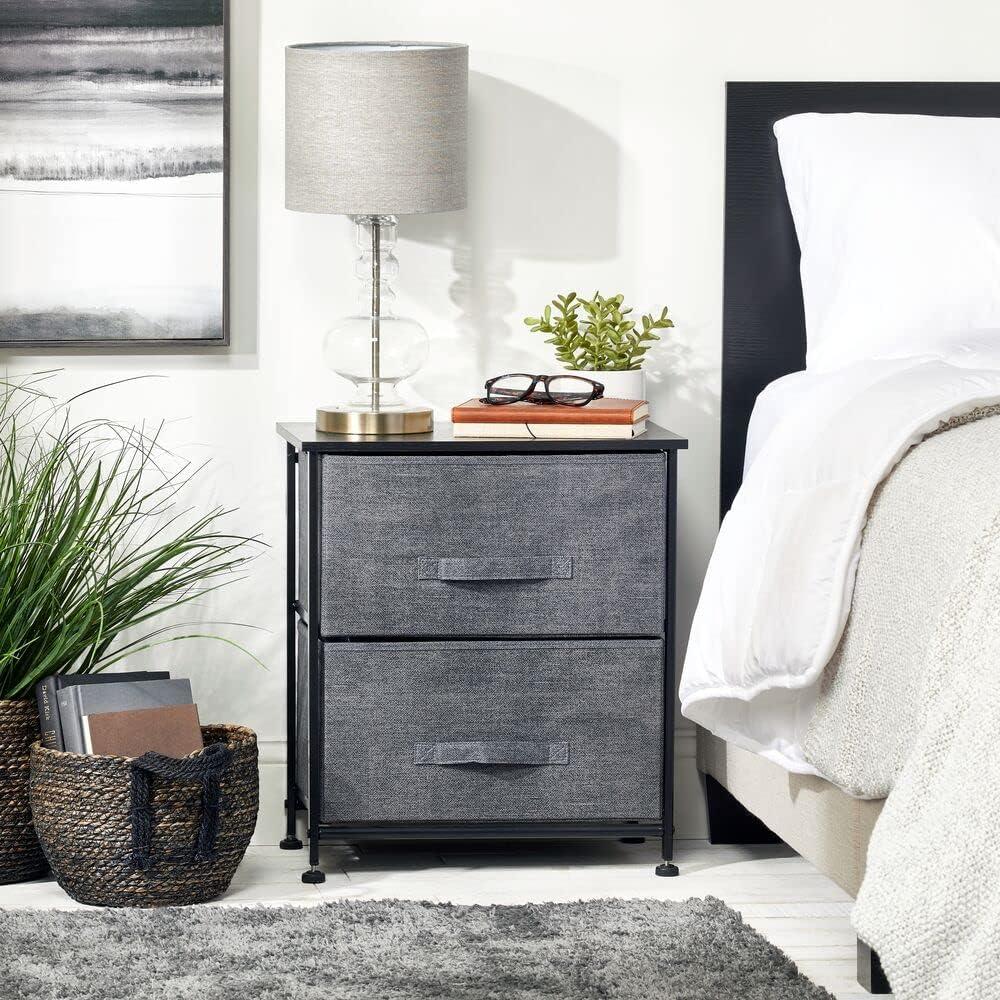 Wood Top Metal Frame 2 Drawer Night Stand