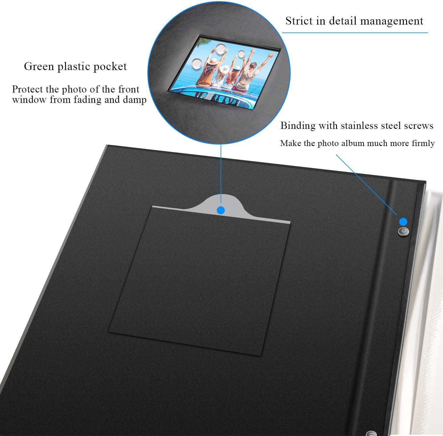 Photo Album Self Adhesive 80 Sticky Pages Leather Cover Scrapbook Photos Book for Christmas Gifts Wedding Large Picture Albums Hold 3x5 4X6 5X7 8X10 Black