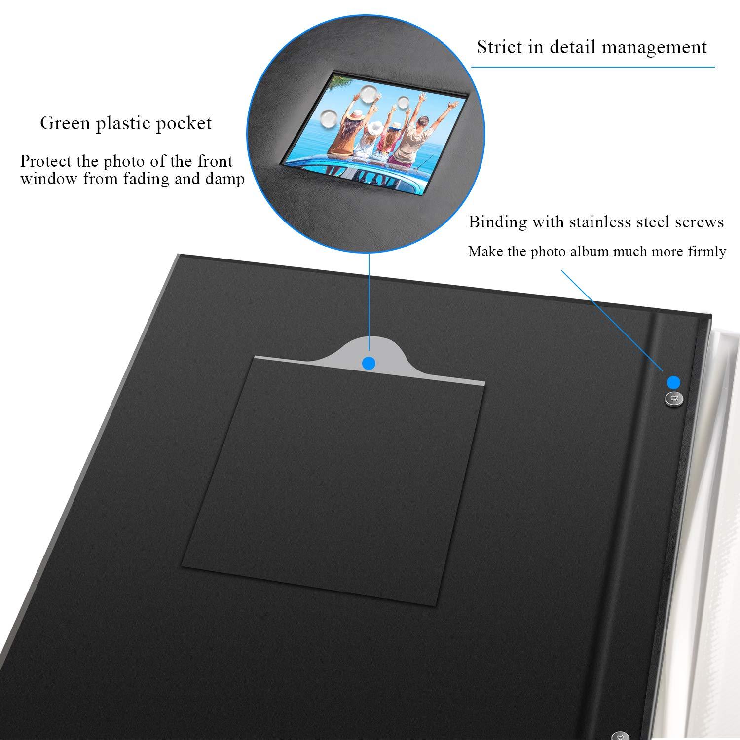 Photo Album Self Adhesive 80 Sticky Pages Leather Cover Scrapbook Photos Book for Christmas Gifts Wedding Large Picture Albums Hold 3x5 4X6 5X7 8X10 Black