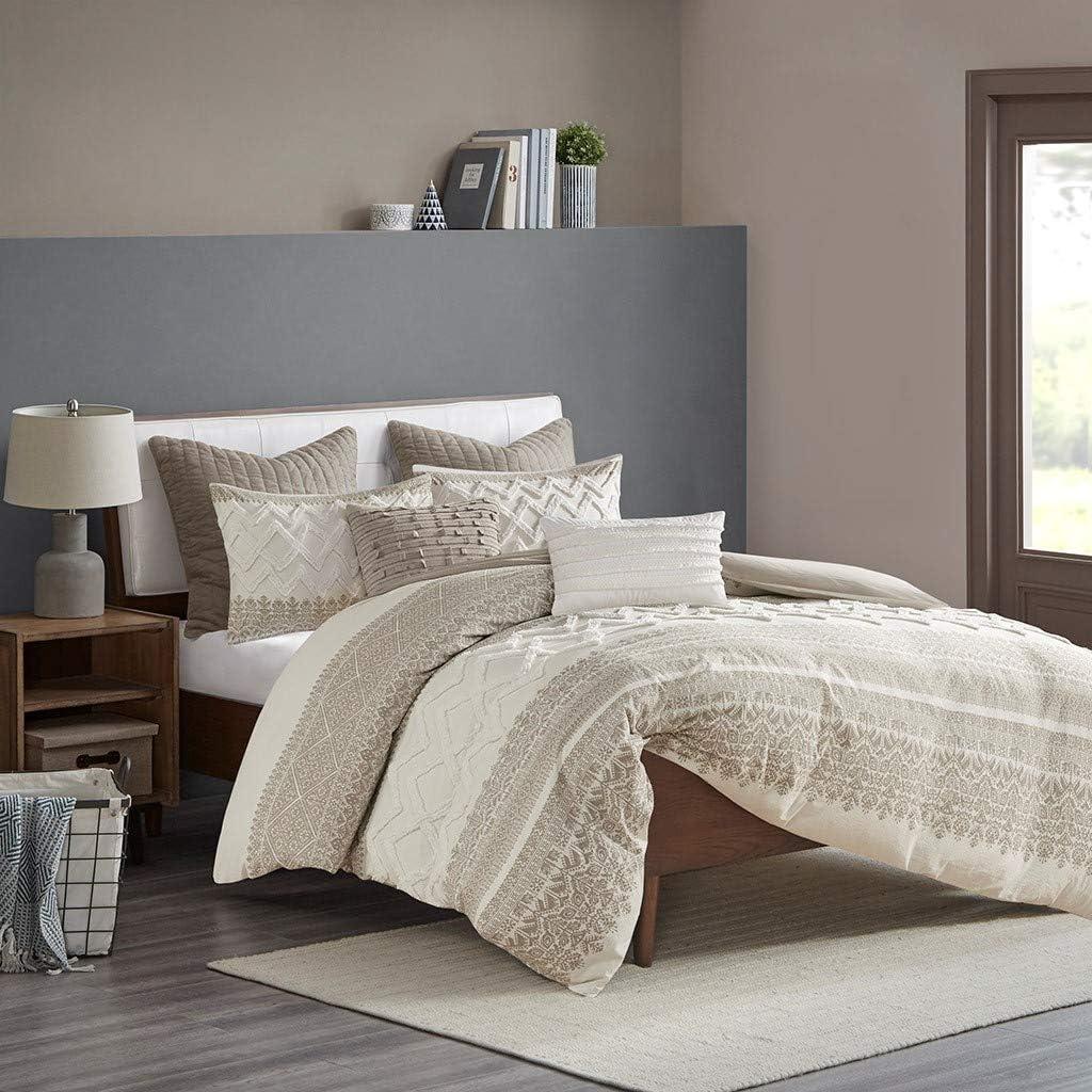 Mila Taupe Cotton Full/Queen Duvet Cover Set with Chenille