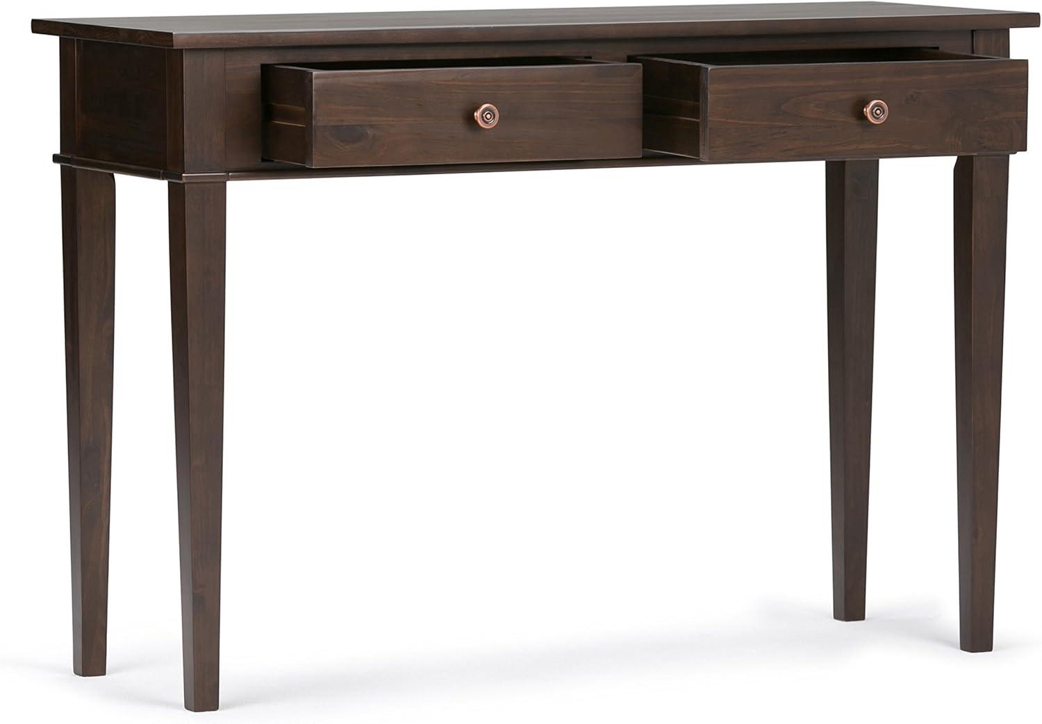Simpli Home Carlton 44"W Solid Wood Storage Console Table in Dark Tobacco Brown with 2 Drawers