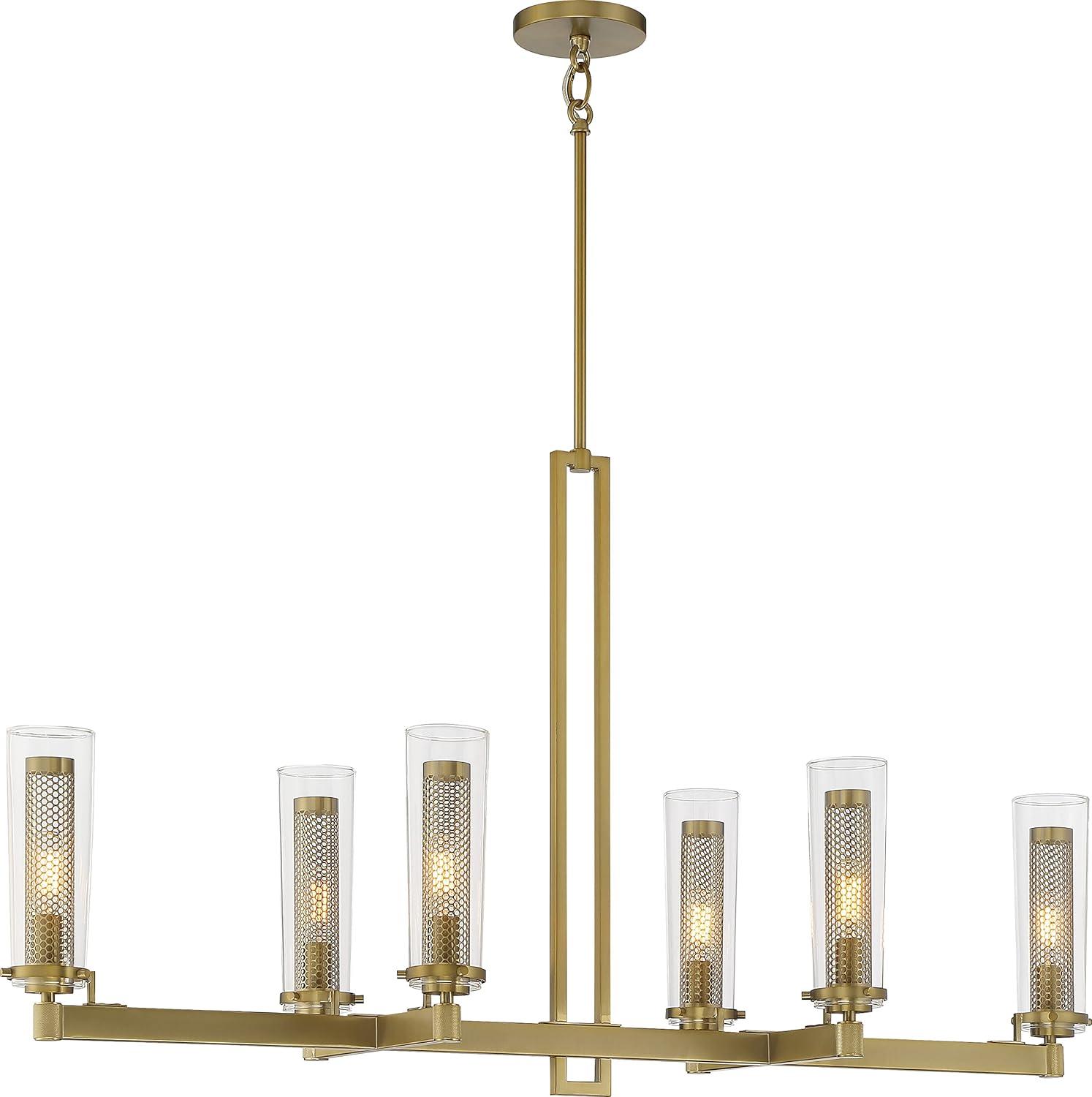 Soft Brass and Clear Glass 6-Light Island Chandelier