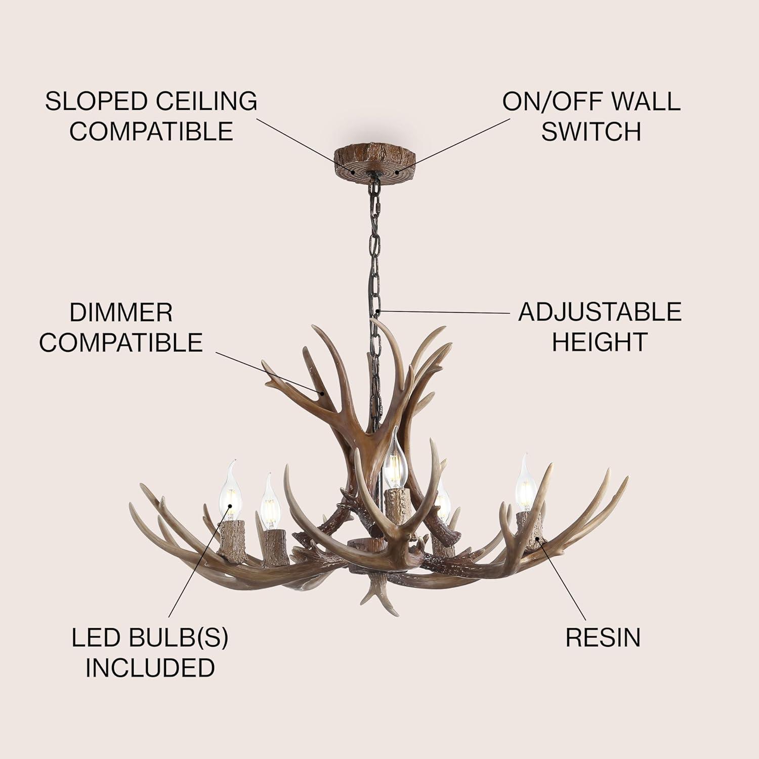 Eldora 30" Adjustable Resin Antler 5-Light LED Chandelier, Brown