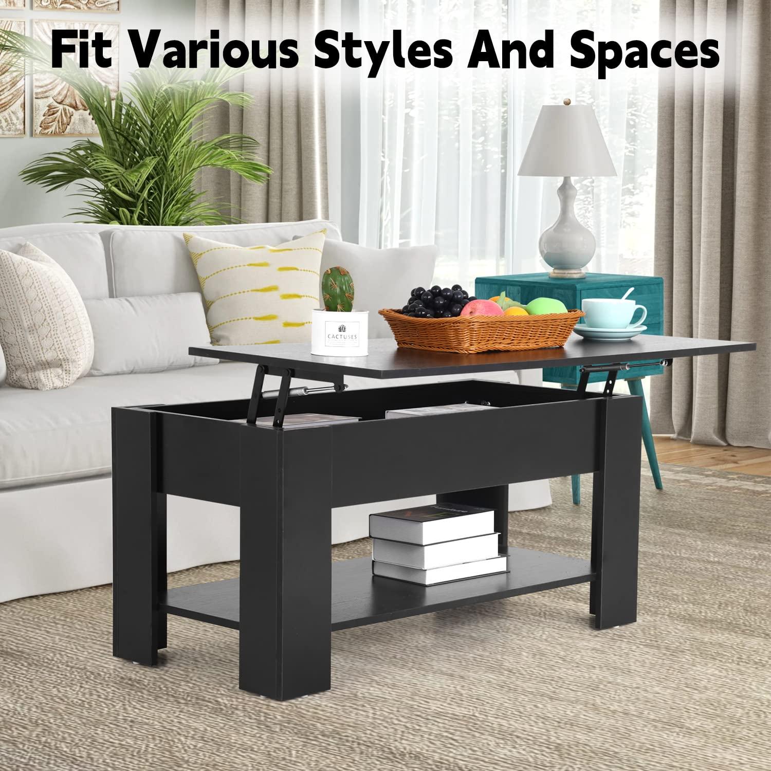 FDW Coffee Tables with Hidden Compartment and Storage Shelf Wooden Lift Tabletop Dining Table for Living Room Home (White)