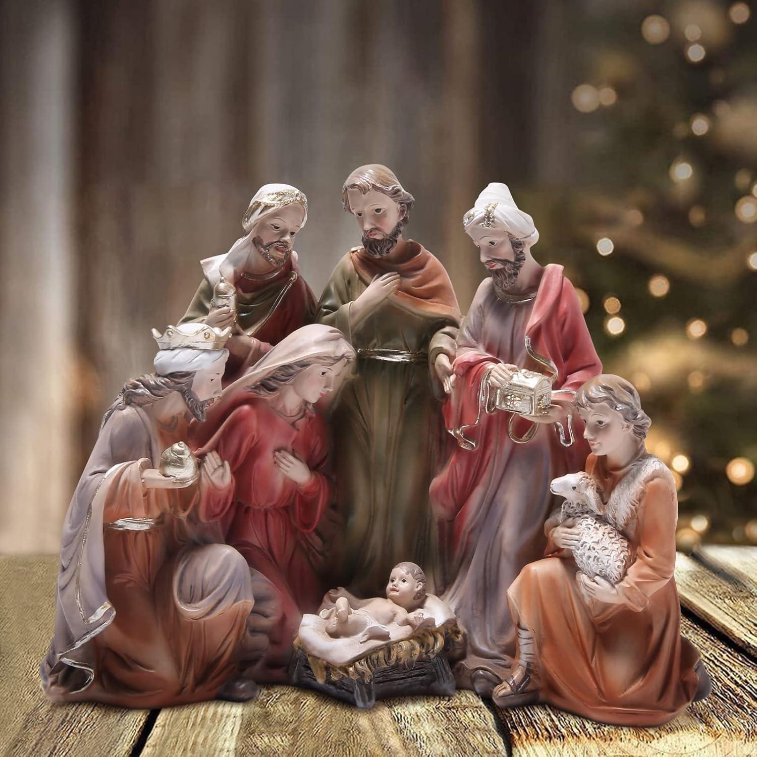 Hodao 7.75“ Nativity Sets for Christmas Indoor Christmas Nativity Sets Decorations Christmas Religious Figurines Decor Xmas Holy Family Decor Gift - Christmas Party Home Decorations (Colorful) C58