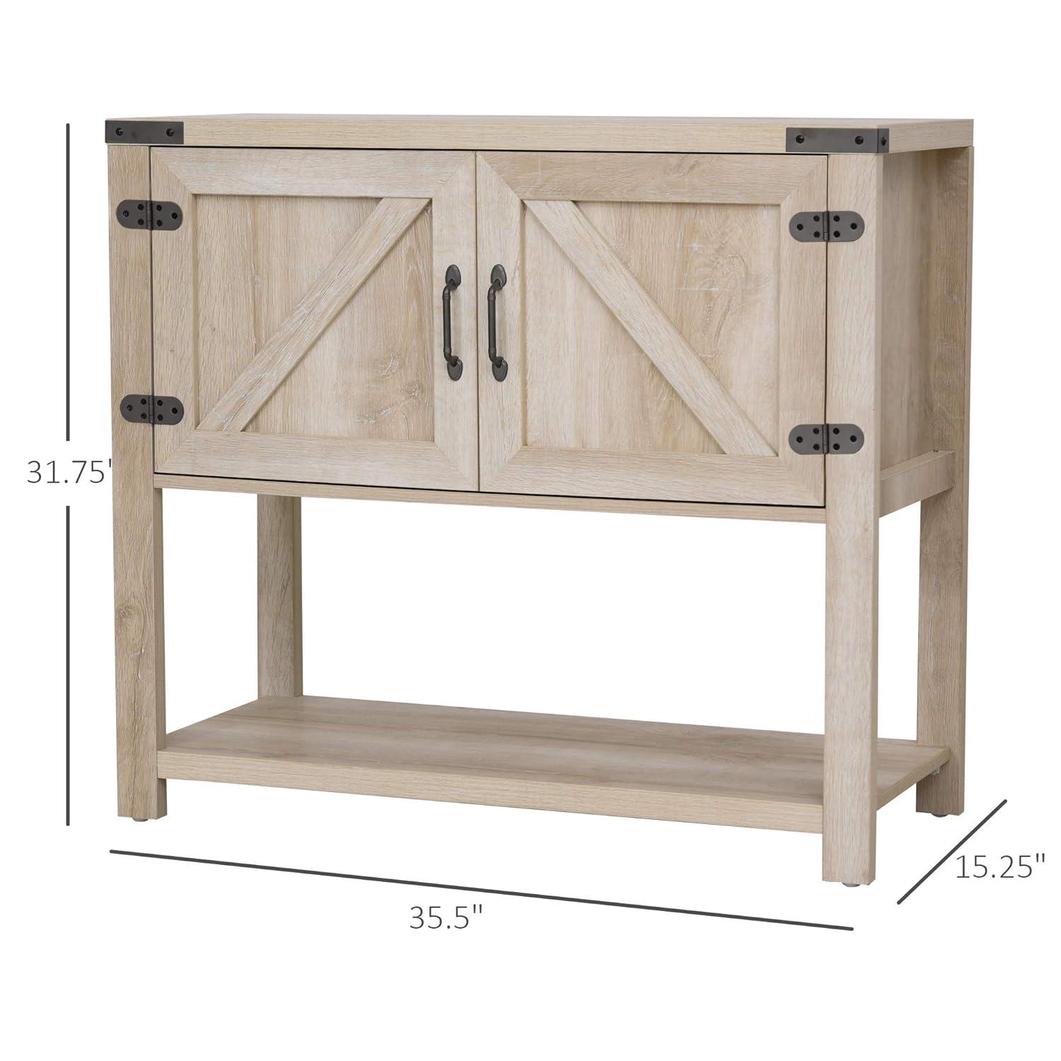 HOMCOM Farmhouse Double Door Coffee Bar Cabinet, Sideboard Buffet Cabinet, Kitchen Cabinet with Bottom Shelf for Entryway, Living Room, Oak