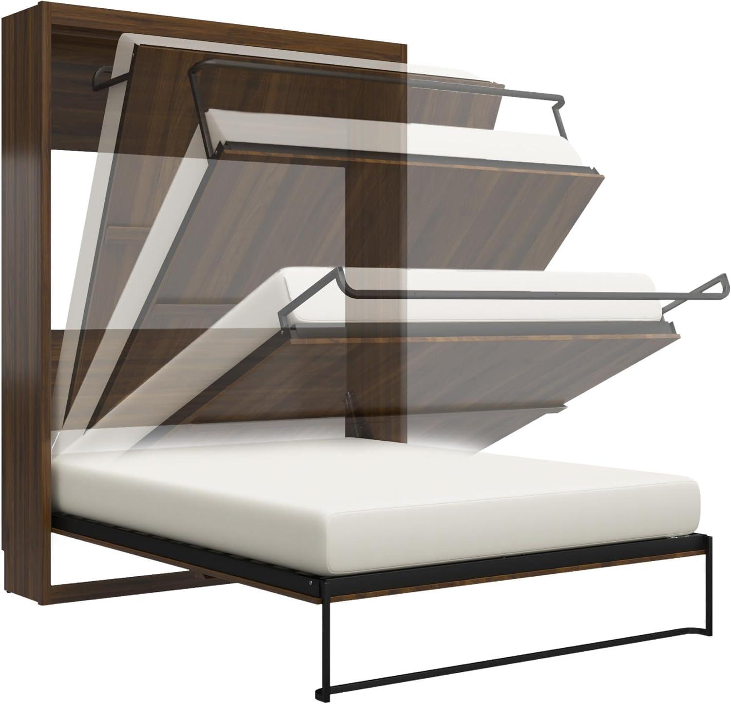 Columbia Walnut Full Size Murphy Bed with Storage and Slats