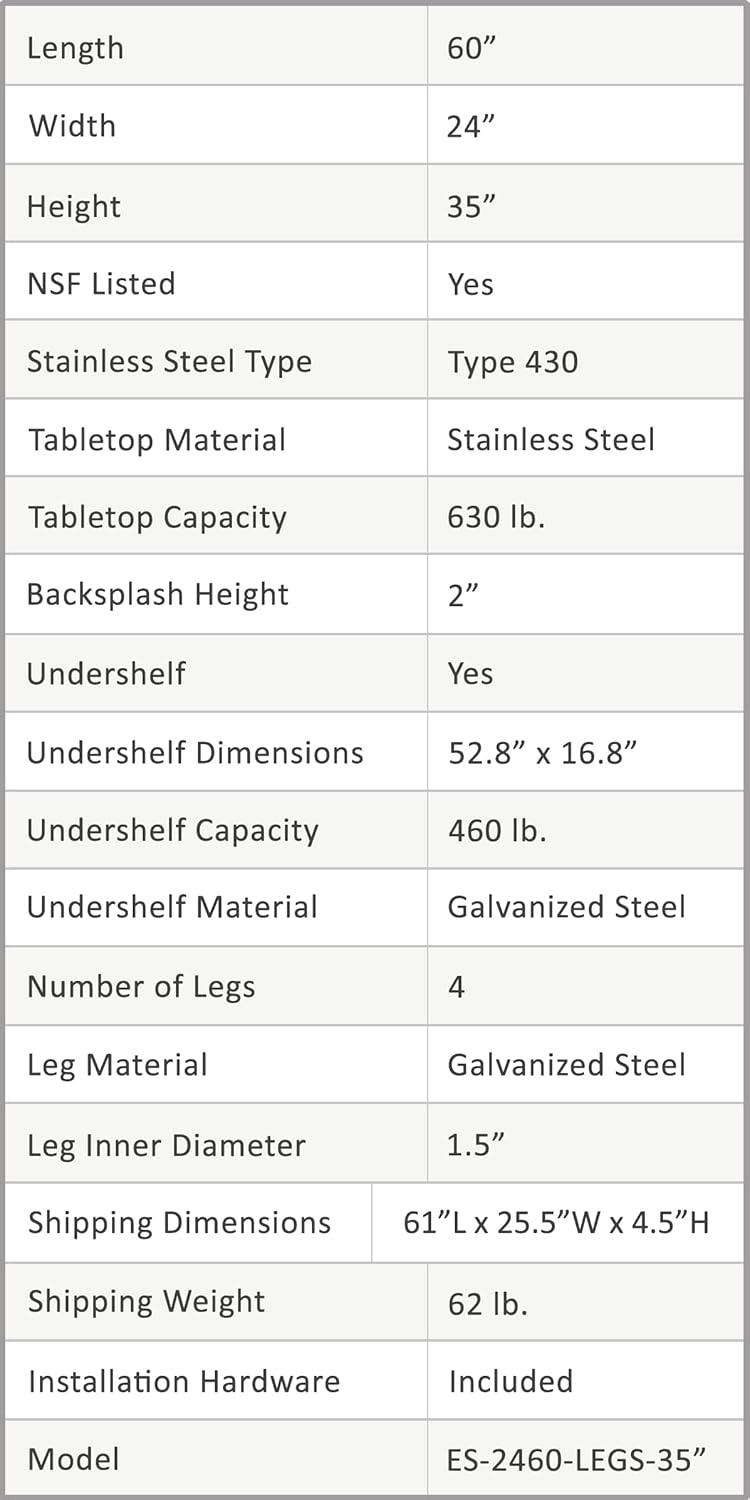 HARDURA Stainless Steel Table Prep & Work Table 24 x 60 Inches NSF Heavy Duty Commercial with Undershelf and Backsplash for Restaurant Kitchen Home and Hotel