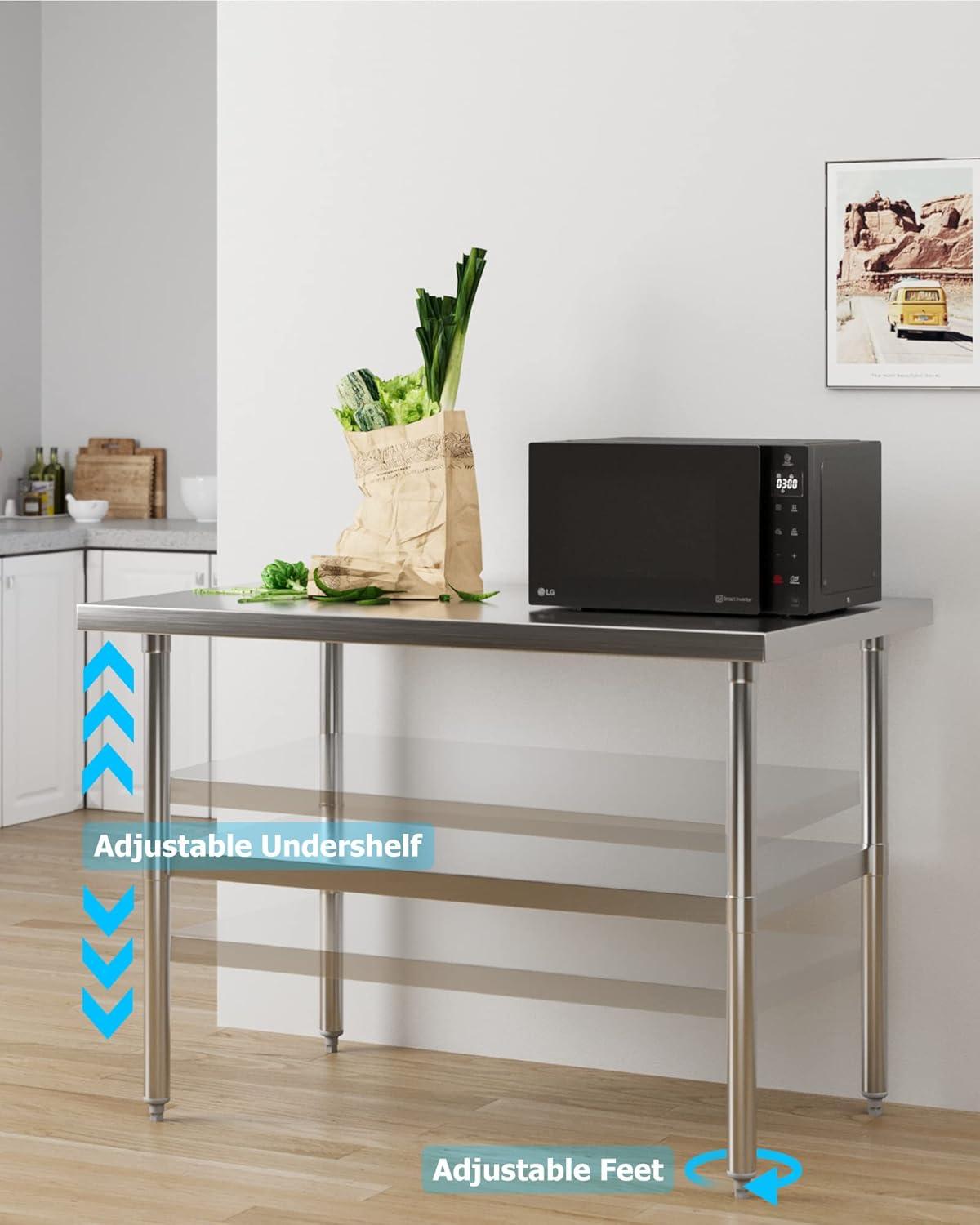 Stainless Steel Table for Food Prep & Work 30 x 48 inches Utility Table with Adjustable Undershelf, Commercial Workstation in Kitchen, Garage, Outdoor BBQ