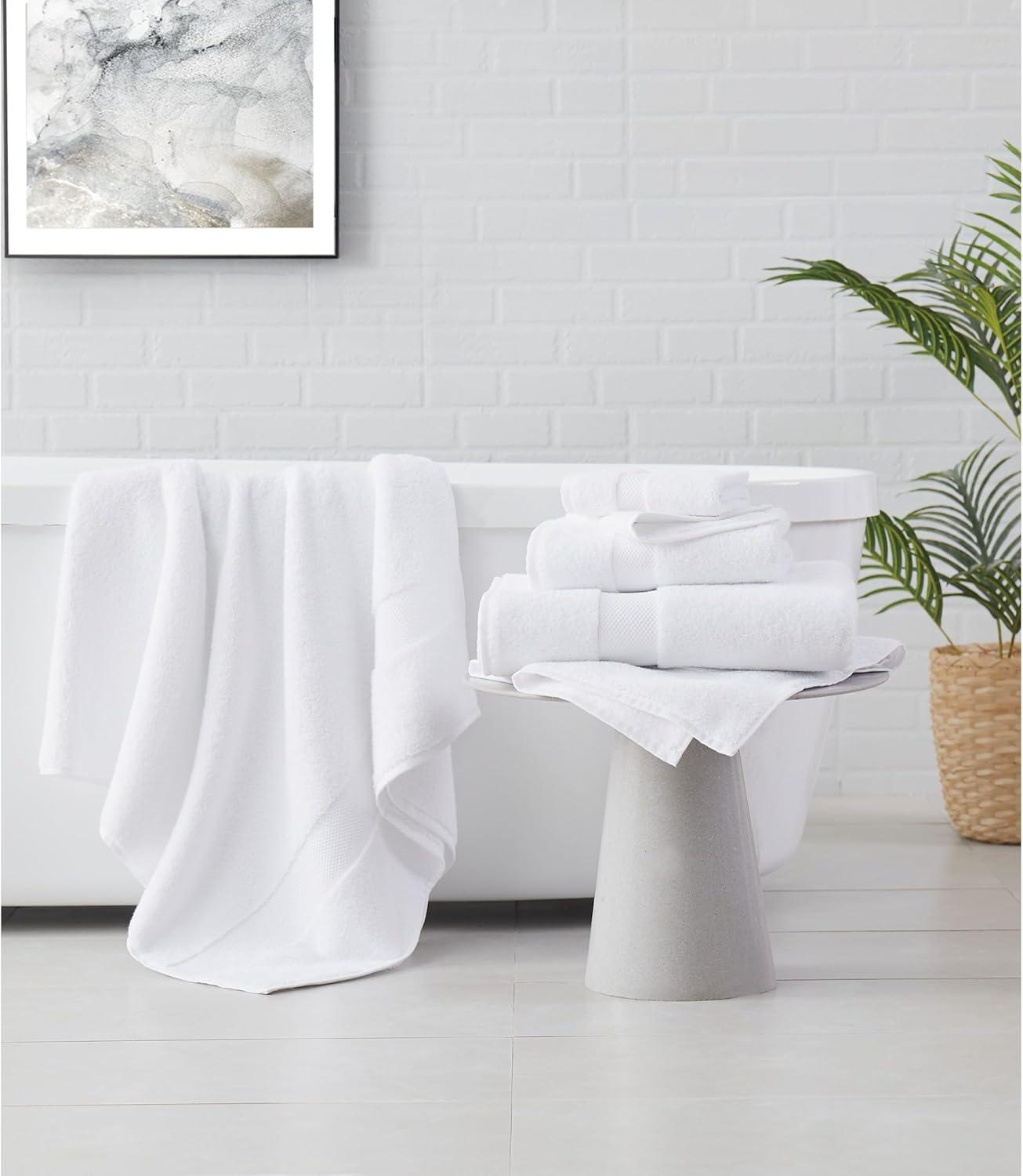 6pc Solid Bath Towel Set White - Brooklyn Loom: Luxury Heavyweight 550-800 GSM, Machine Washable