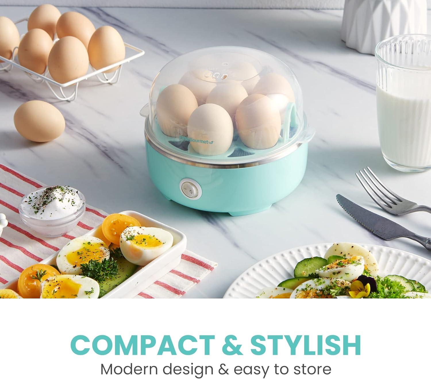 Elite Gourmet EGC115M Easy Egg Cooker Electric 7-Egg Capacity, Soft, Medium, Hard-Boiled Egg Cooker with Auto Shut-Off, Measuring Cup Included, BPA Free, Retro Mint