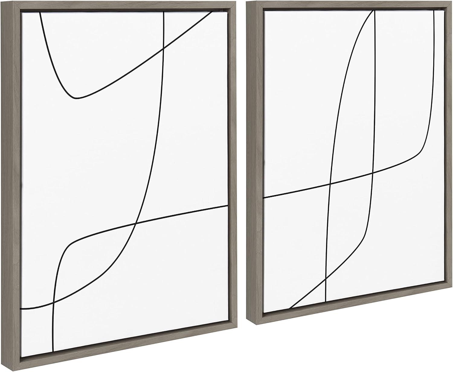 Kate and Laurel Sylvie Modern Line Abstract 3 and 4 Black and White Framed Canvas by The Creative Bunch Studio