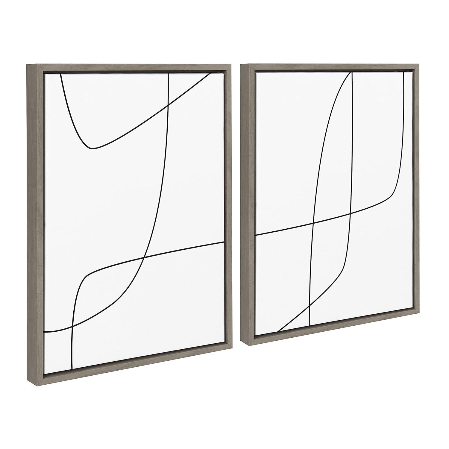 Kate and Laurel Sylvie Modern Line Abstract 3 and 4 Black and White Framed Canvas by The Creative Bunch Studio, 2 Piece 18x24, Gray