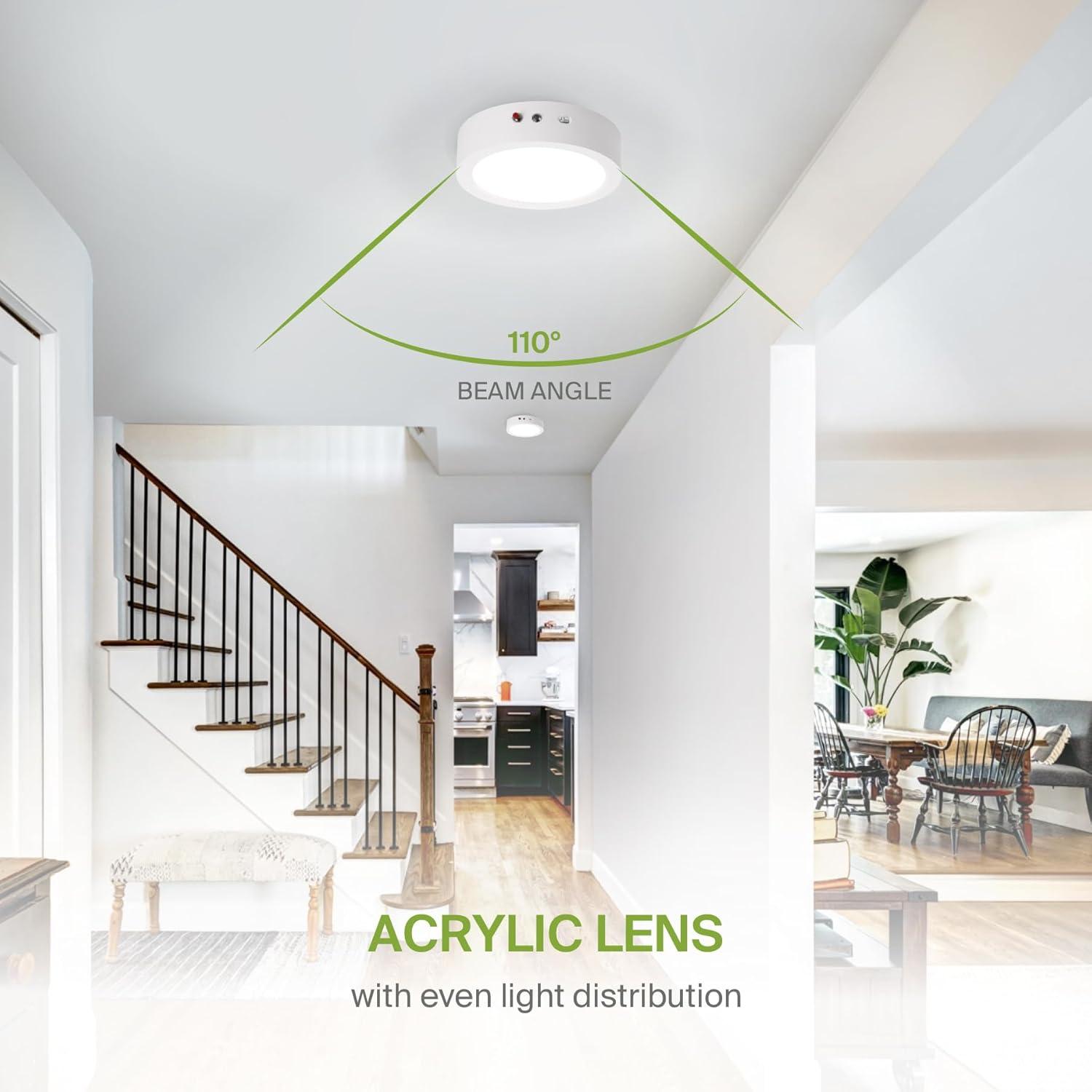 ASD 7 Inch LED Flush Mount Ceiling Light with Emergency Battery Backup - Dimmable 15W 1209LM Flat Lights, 3000K-5000K Adjustable Low Profile Fixtures for Bedroom, Kitchen, Closet - ETL