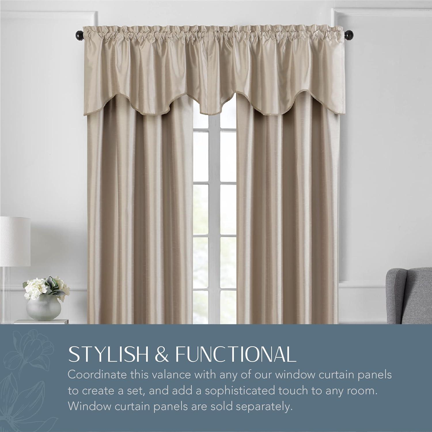 Colette Taupe Faux Silk Scalloped Window Valance